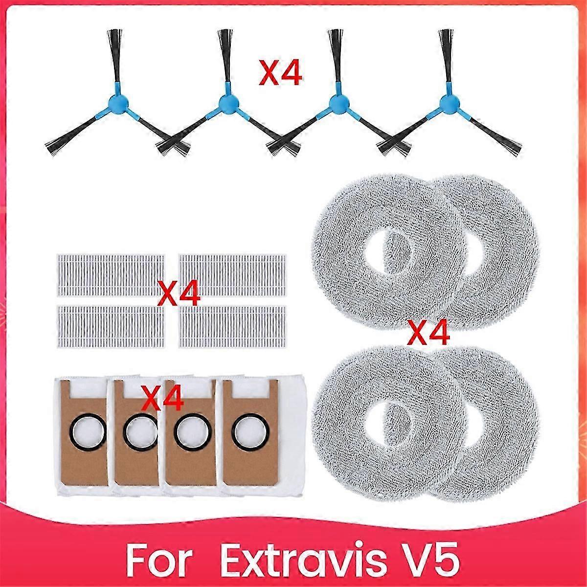 Replacement Parts for Extravis V5 Robot Vacuum Side Brushes Mop Cloth Pads Vacuum Dust Bags Hepa Filters