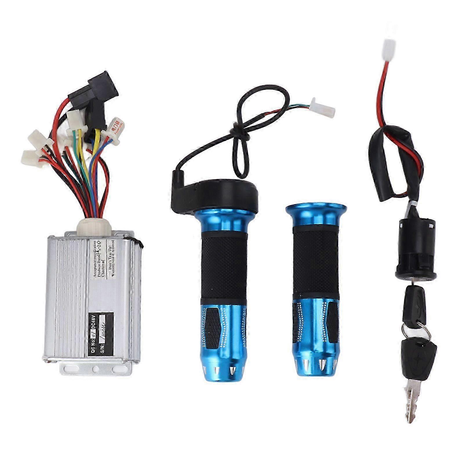 48V 1000W Motor Brushed Speed Controller with Electric Bike Ignition Switch and Blue Twist Throttle for Bike Modification