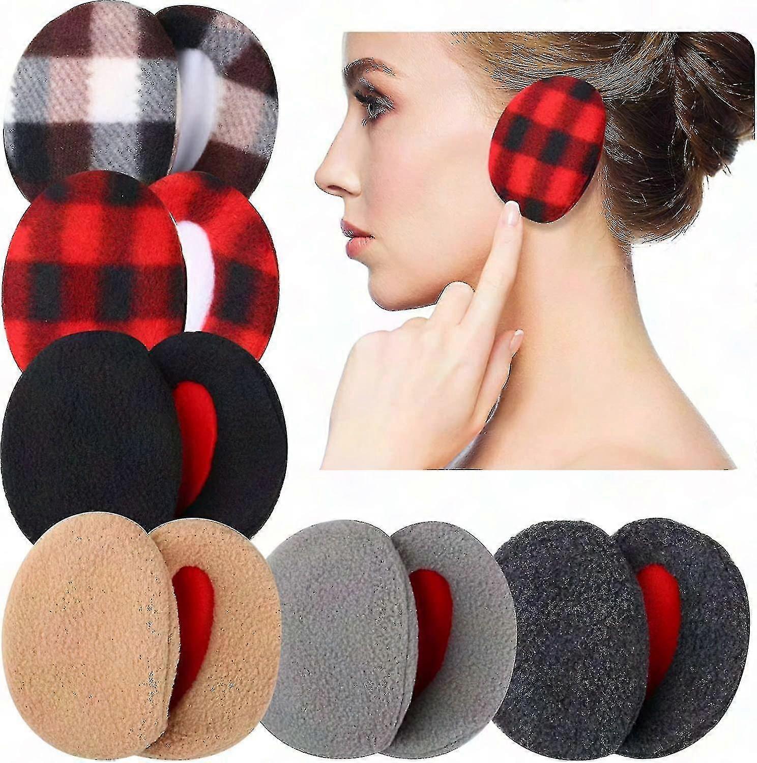 6 párů fleecových návleků na uši bez pásku na zimu - unisex návleky na uši v 6 barvách