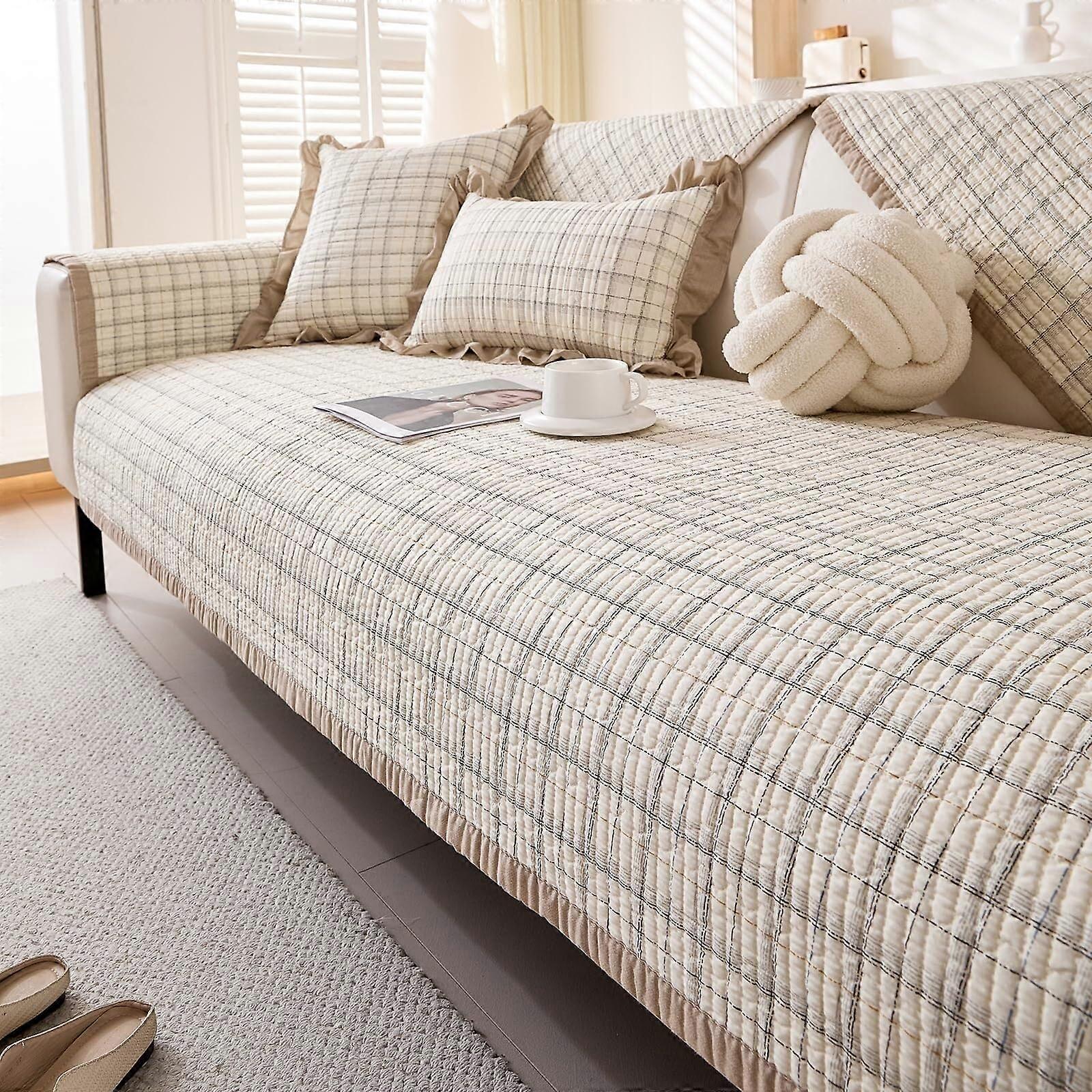 Blu Plaid trapuntato divano copridivano stile rustico cotone (caffè, 28'x70')