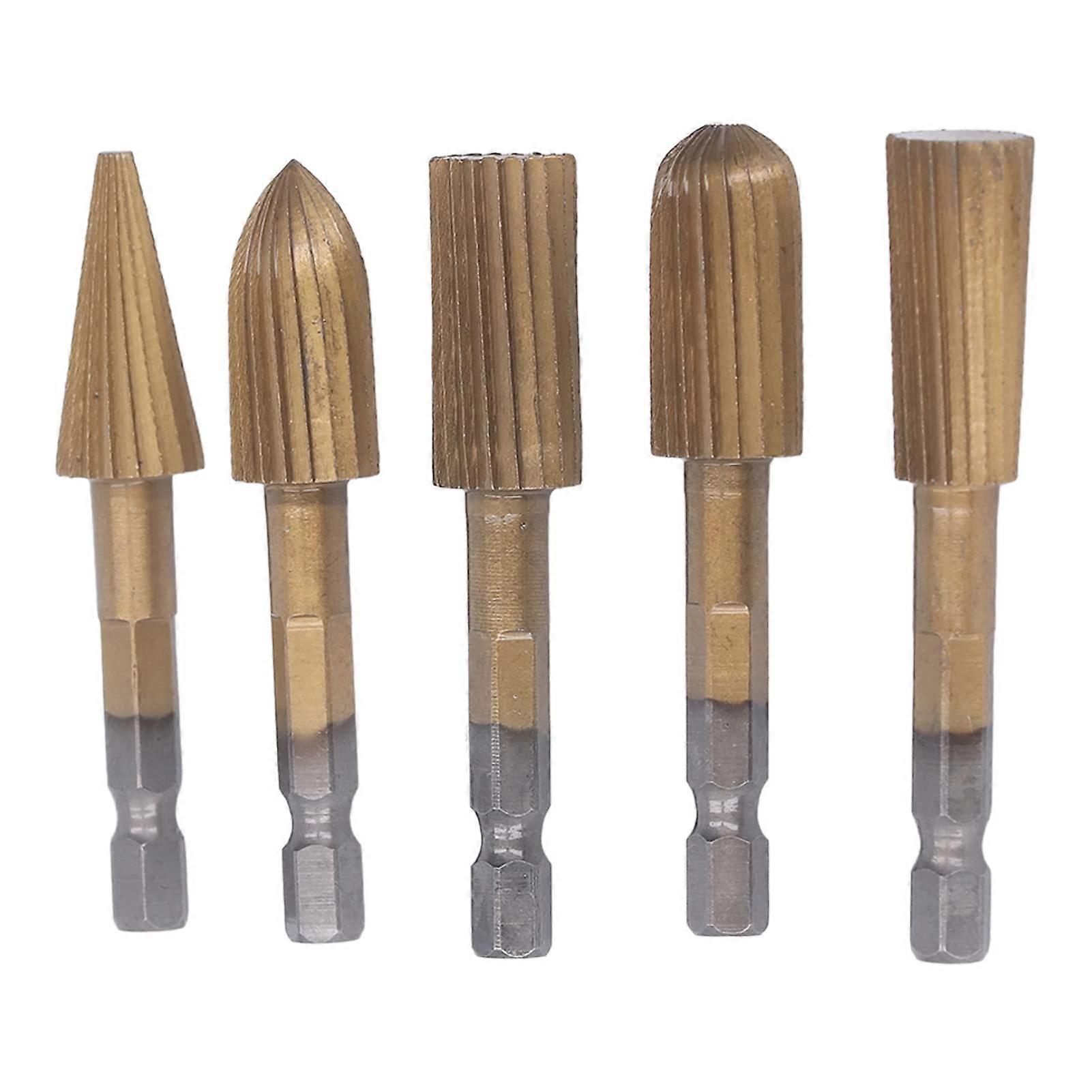 Rotationsfeilen-Frässtift-Set 5-teilig aus Wolframstahllegierung mit 1/4-Zoll-Schliff für Holzbearbeitung, Doppelschnitt-Schnitzfeilen