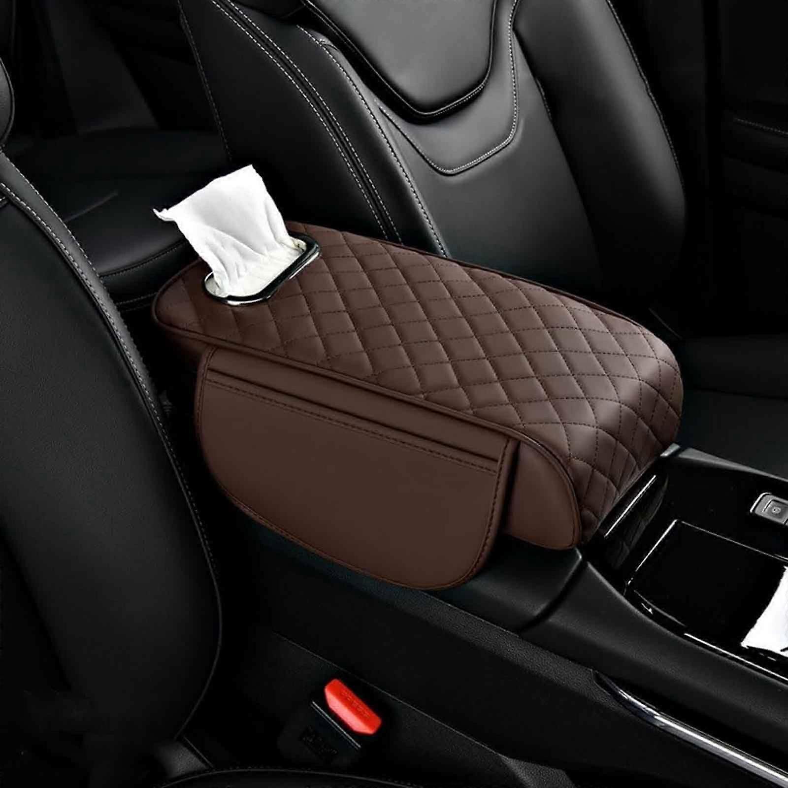 Universal Center Console Cover For Dacia Duster 2024-2025, Leather Armrest Cushion, 2 Pockets, Tissue Box, Memory Foam