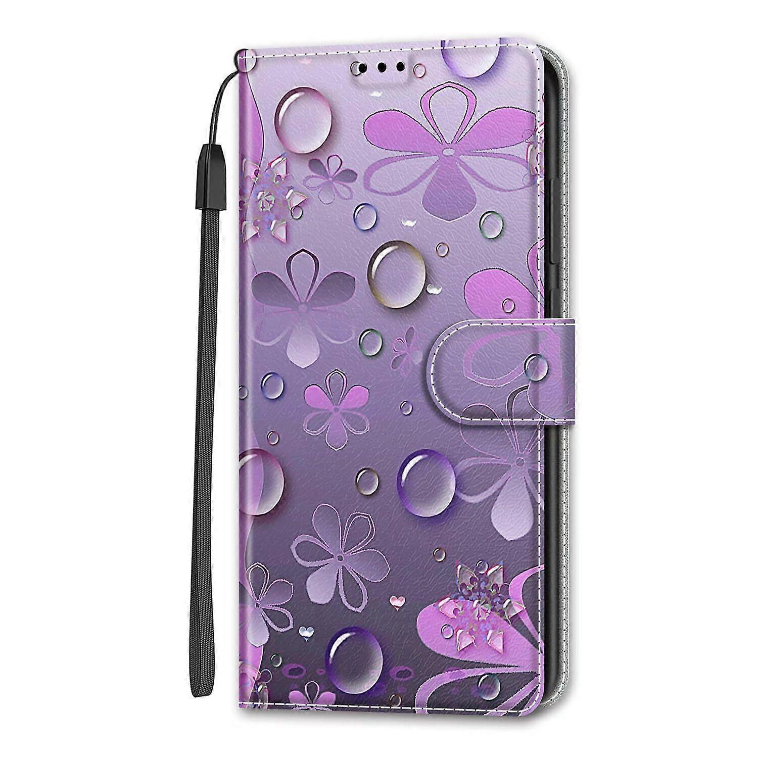 Miagon Wallet Case for Samsung Galaxy S24 Plus, Purple Flower Leather Flip Case with Card Slot and Kickstand