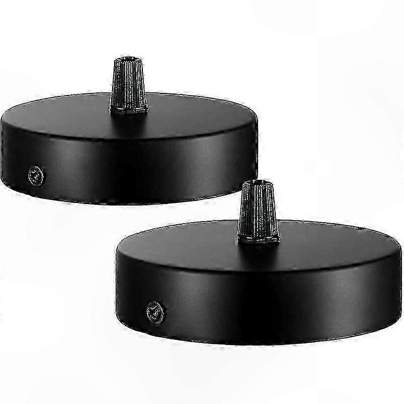 Matte Black Metal Ceiling Canopy, 20mm Round Shade Junction Box, 1 Hole Design, Compatible with All Lamp Types (Pack of 2)