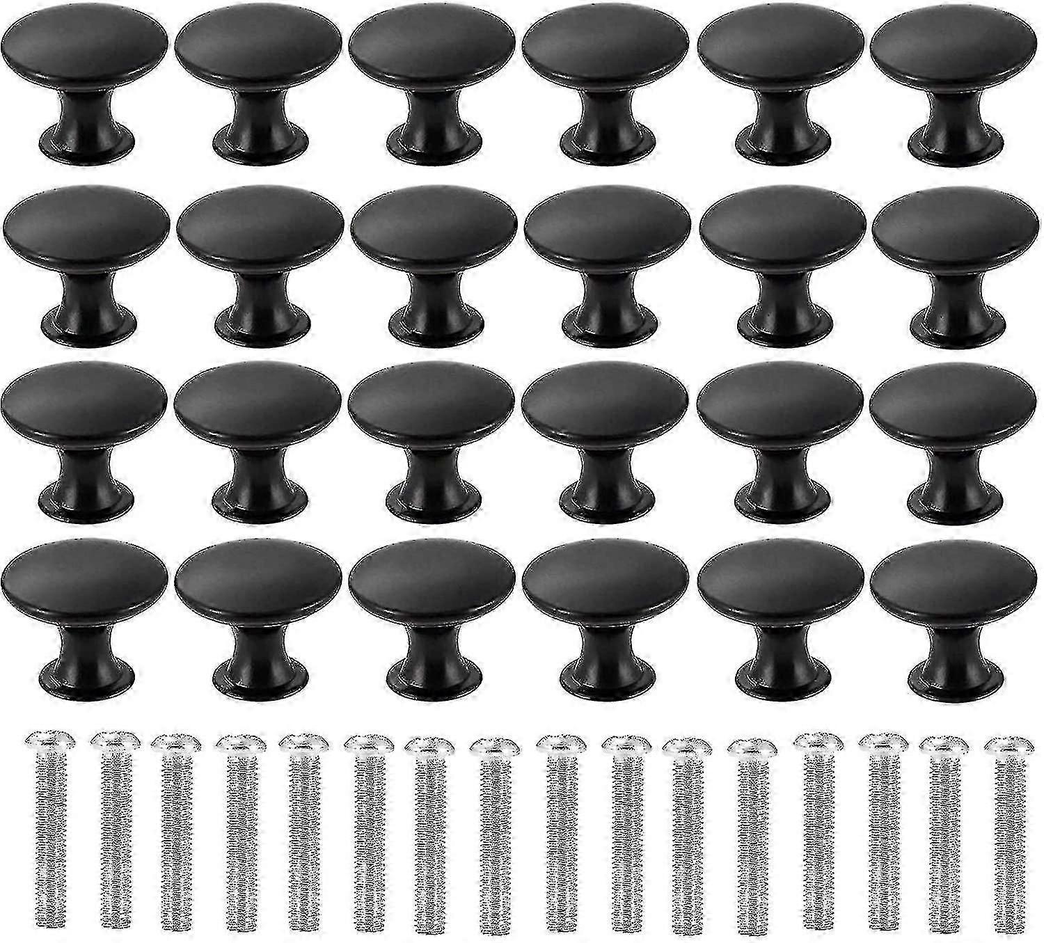 24pcs Round Cabinet Knobs, 30mm Matted Black Mushroom Drawer Knobs Door Pull