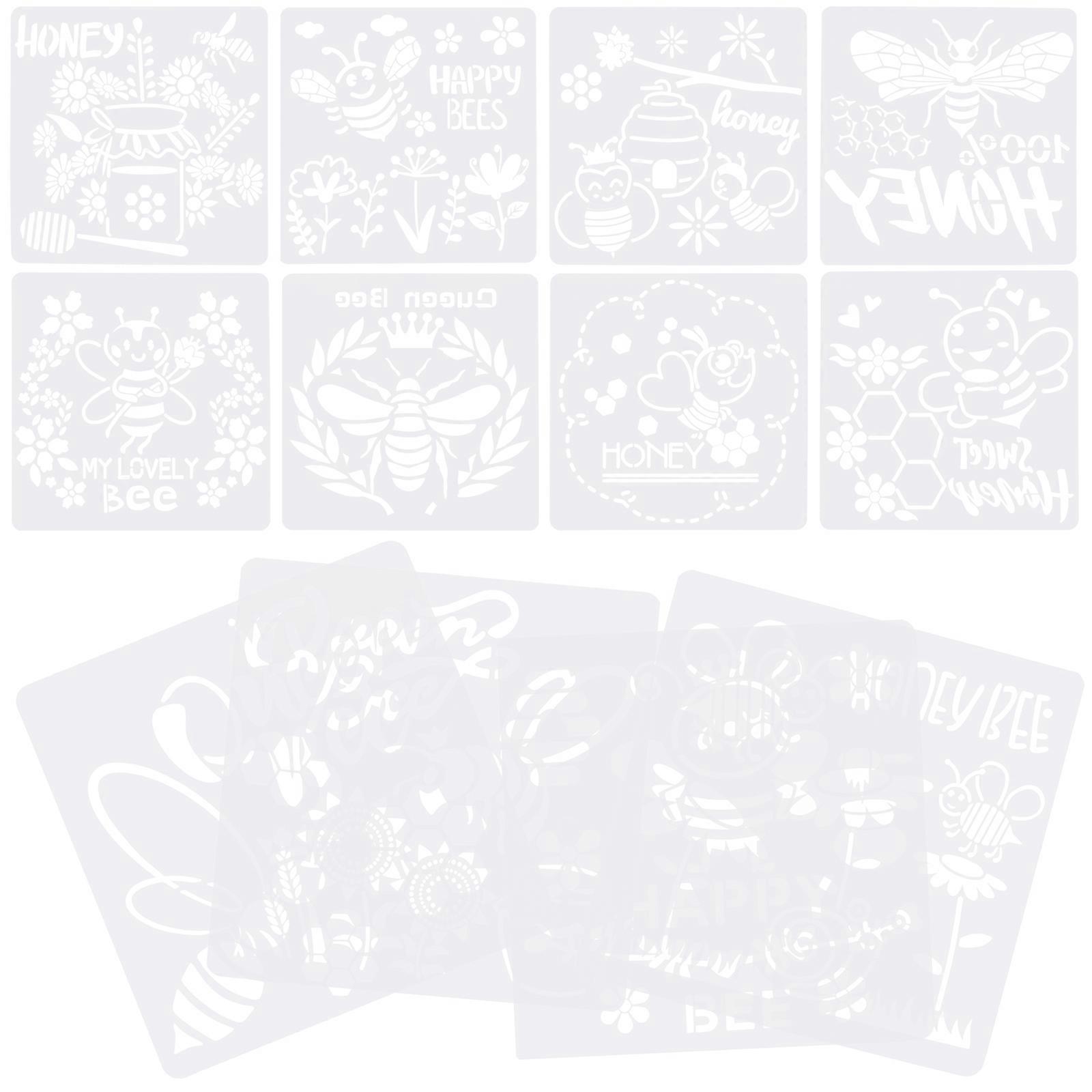 Reusable Bee Stencils Hollow for Wood Signs Transparent Pet Material Diy Accessory 12sheets