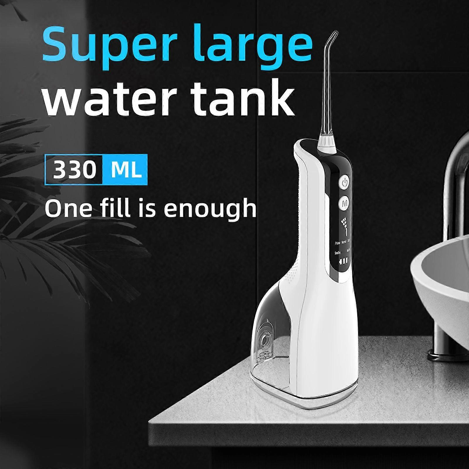 Portable Water Flosser Oral Irrigator USB Rechargeable Electric Water Flossing Device with 5 Cleaning Modes 4 Different Nozzles 330ML Water Tank for T