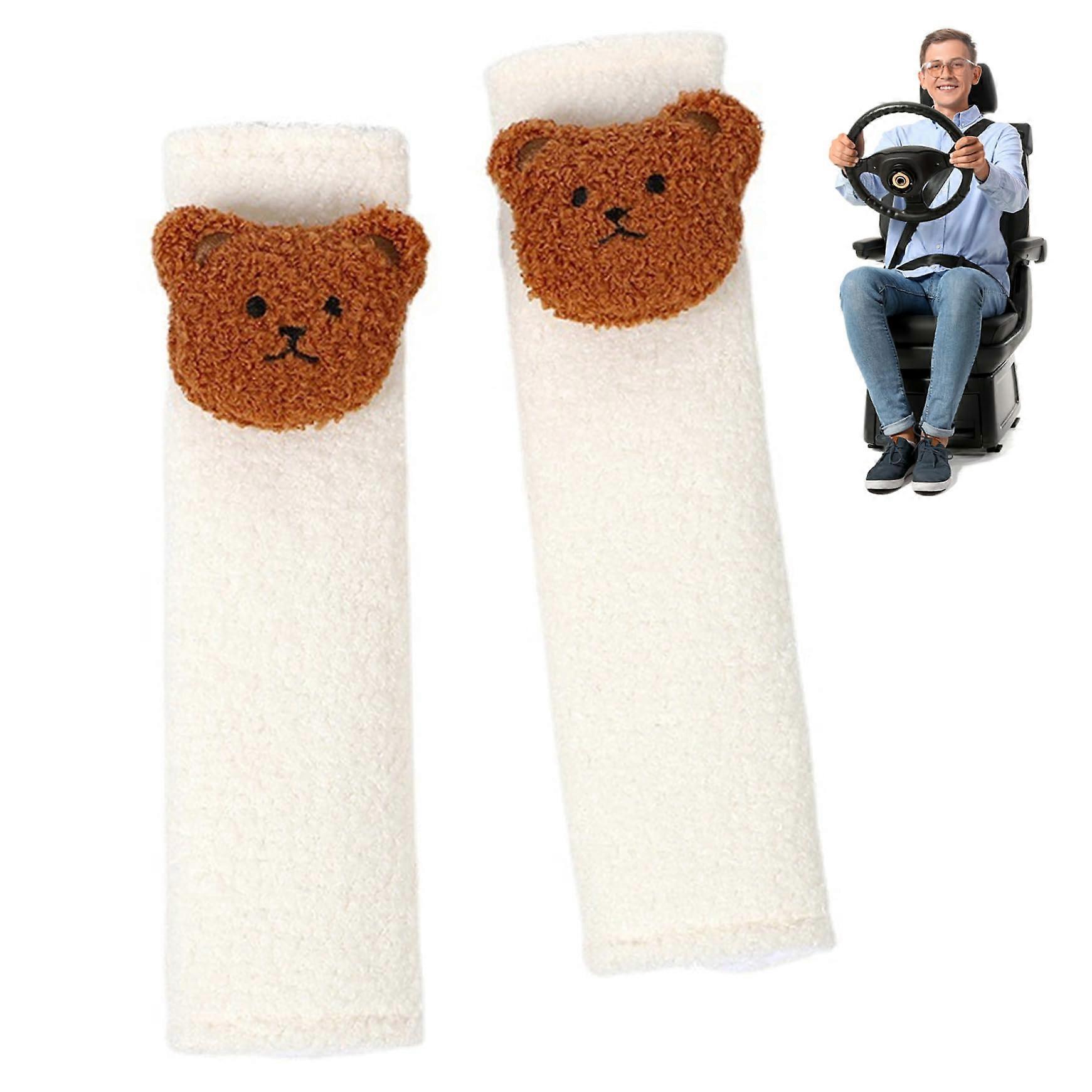 2PCS Soft Sherpa Seat Belt Cover Pad, Universal Car Seatbelt Cushion for Kids & Adults, 3D Bear Design, Comfortable Protector