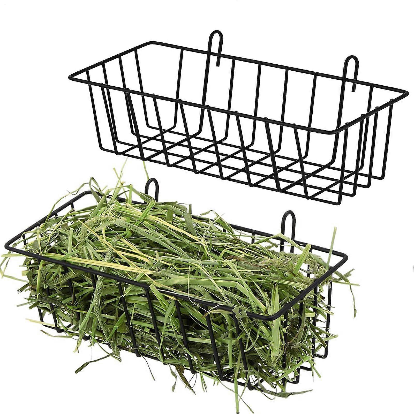 Metal Bunny Hay Feeder 2 Pack, Black Small Animal Basket with Hooks for Ferrets, Bunnies, Guinea Pigs, 2PCS