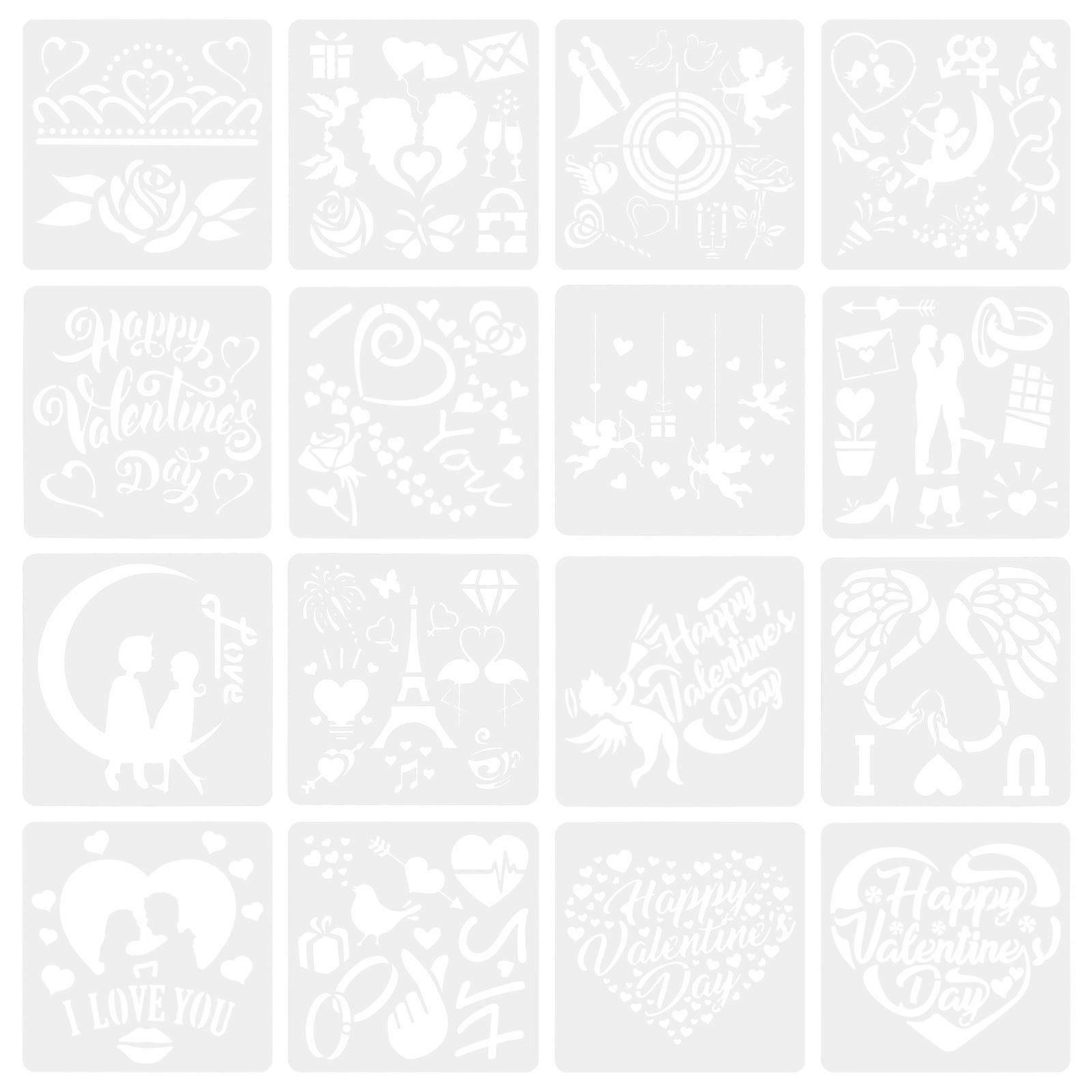 Valentine's Day Stencils Template Hollow Drawing for DIY Use 16Pcs