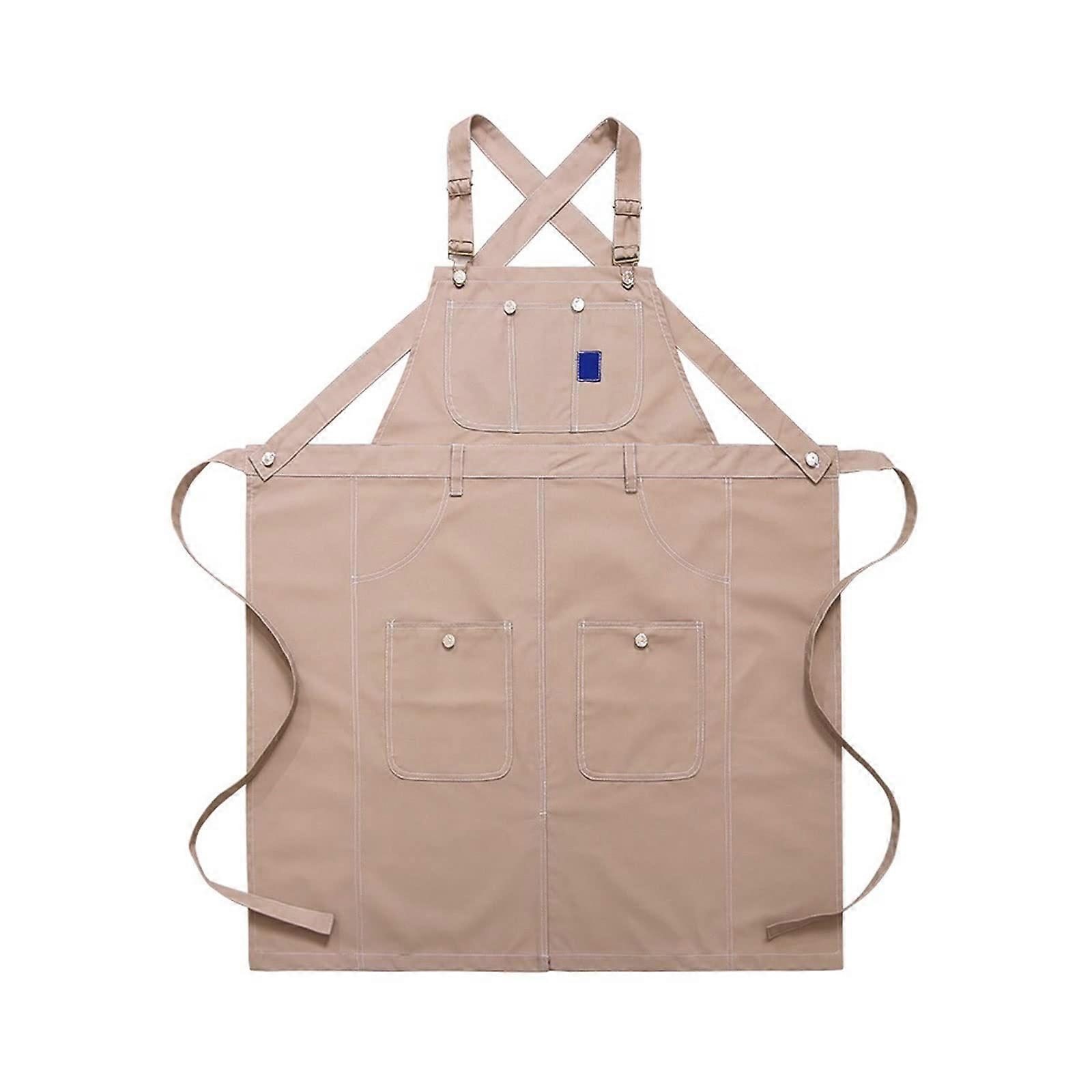 Apron Adjustable Canvas Chef Apron With Pockets For Kitchen Barbecue Baking Cooking Apricot Color Unisex