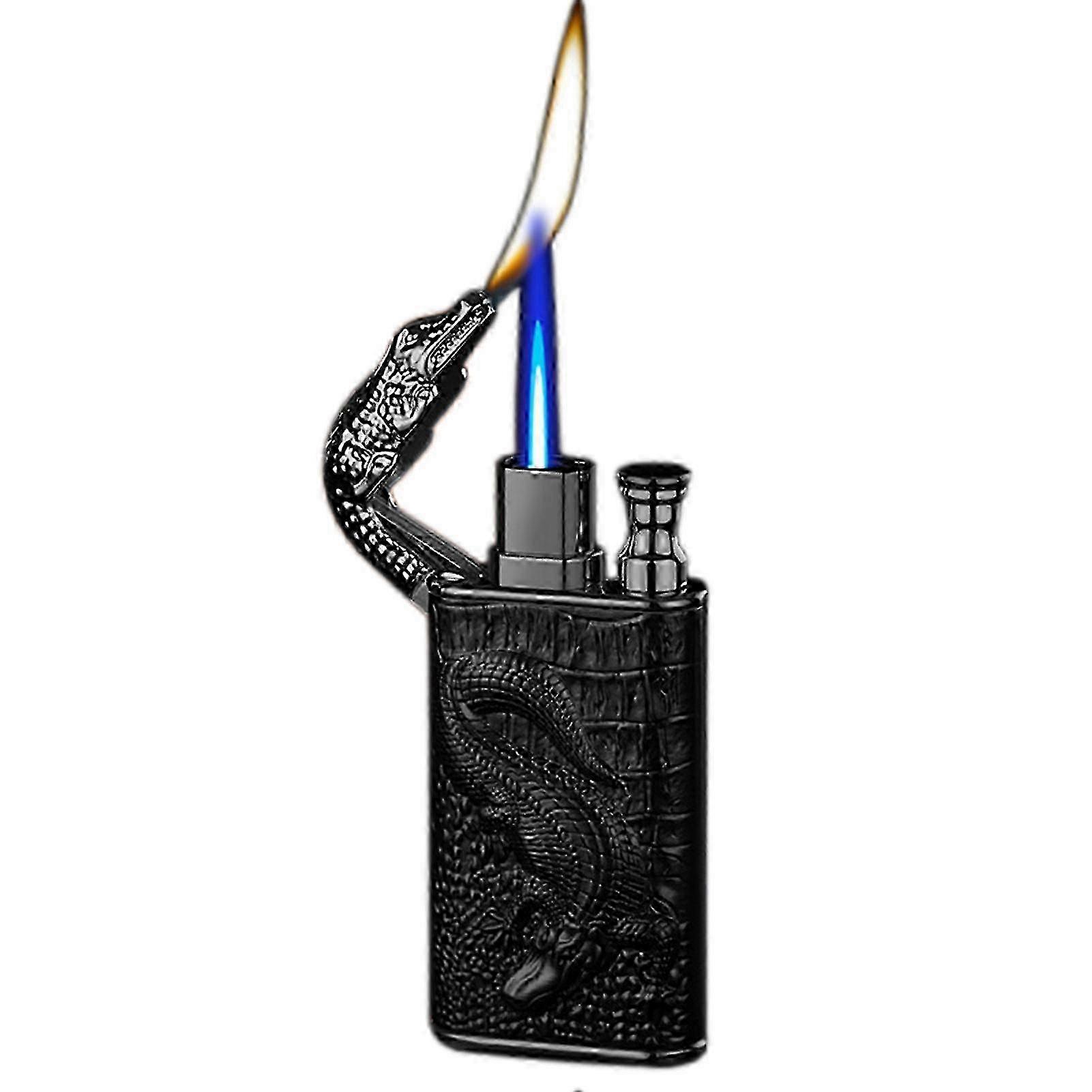 Crocodile-Relief Magics Dual Flame Lighter Multifunctional Refillable Butane Lighter Present For Men