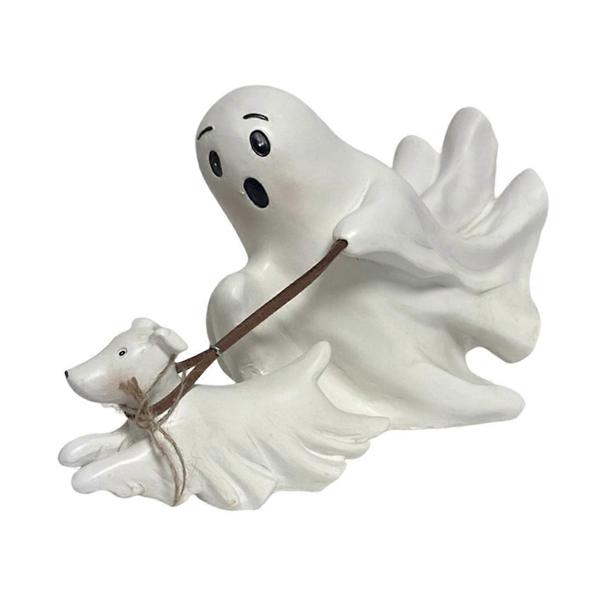 Ghost Walking Dog Statue, Cute Ghost Resin Figurine, Halloween Decorations for Party, Home, Bedroom, Shelf, Table A