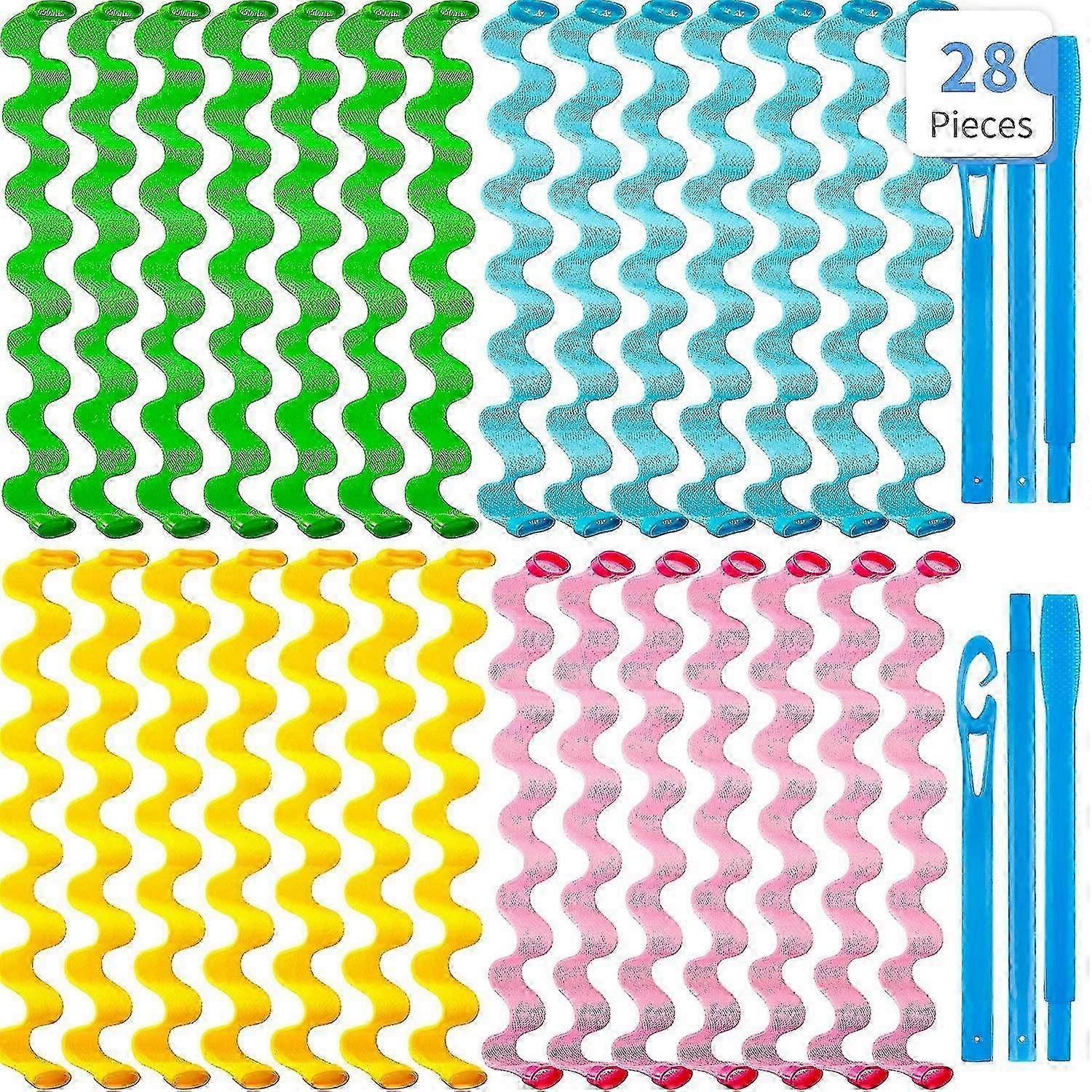 28 Pieces Hair Curlers Spiral Curls No Heat Wave Hair Curlers Styling Kit