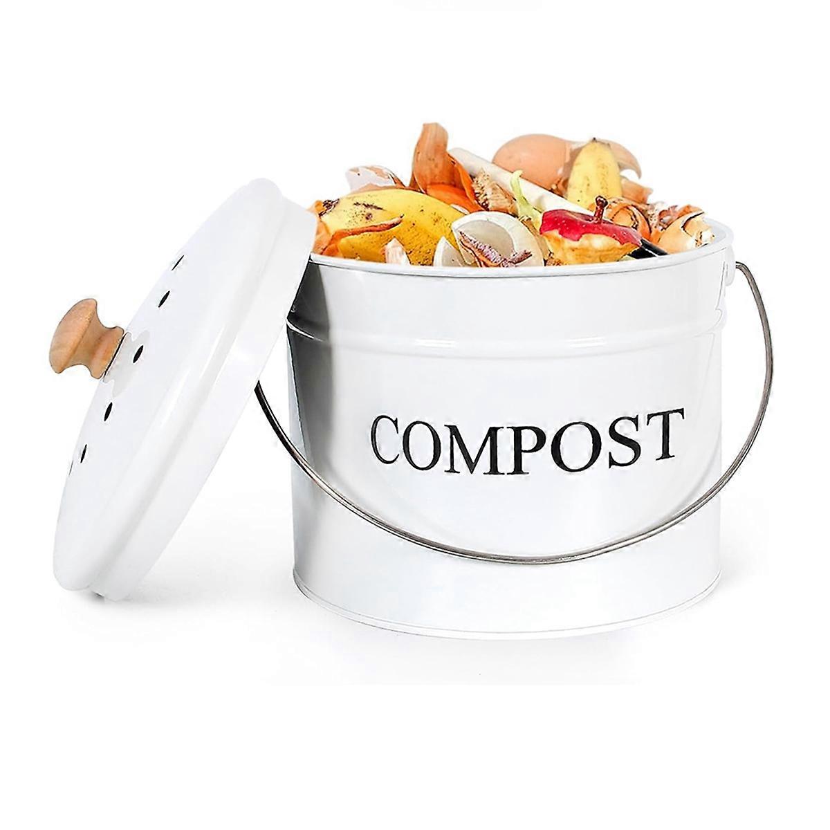 Kitchen Compost Bin for Kitchen Countertop, 1Gallon Compost Bucket for Kitchen with Lid, White
