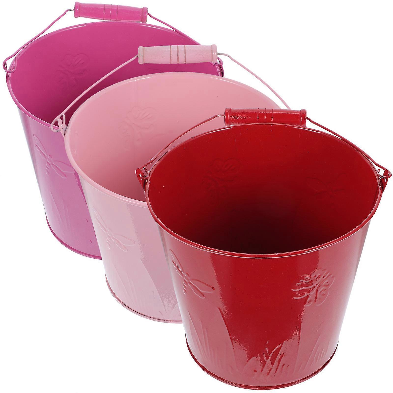 Small Metal Buckets Mini Buckets for Storage Use 3Pcs Assorted Color Tin