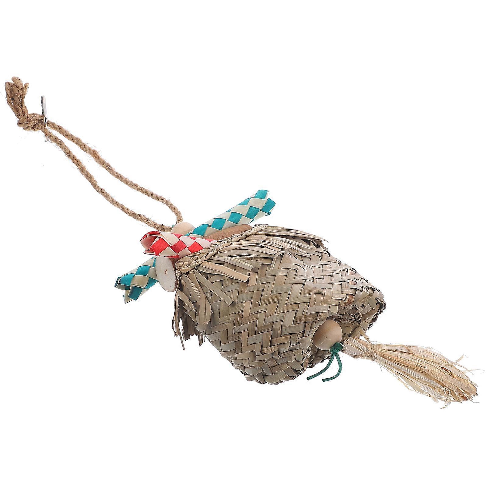 Bird Hanging Toy Parrot Chewing Foraging Toy 4Pcs Edible Woven Bark Wood