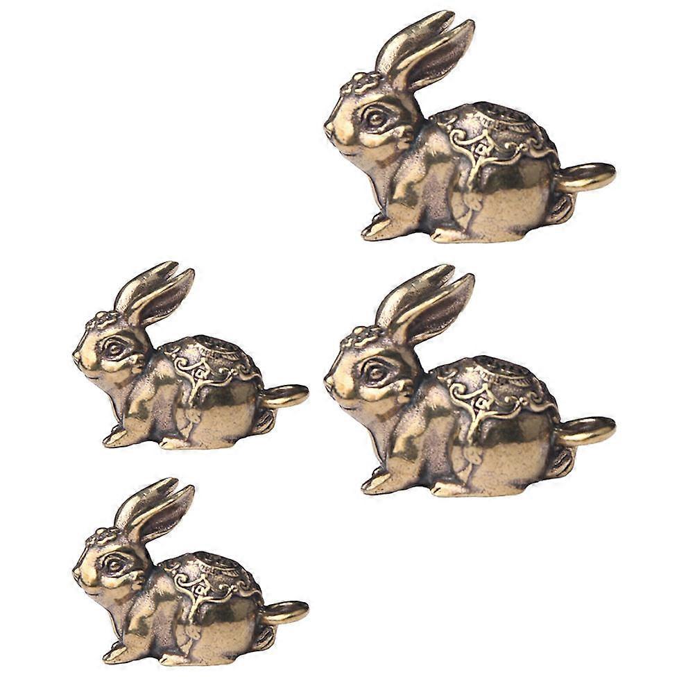 Brass Bunny Decor Rabbit Figurine Easter Celebration Assorted Decoration 4Pcs