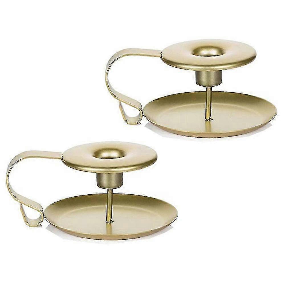 2 Pcs Retro Metal Chamberstick Candlestick Holders , Taper Candle Holder For Tables, Vintage Candlelight Stand For Valentine Christmas-gold