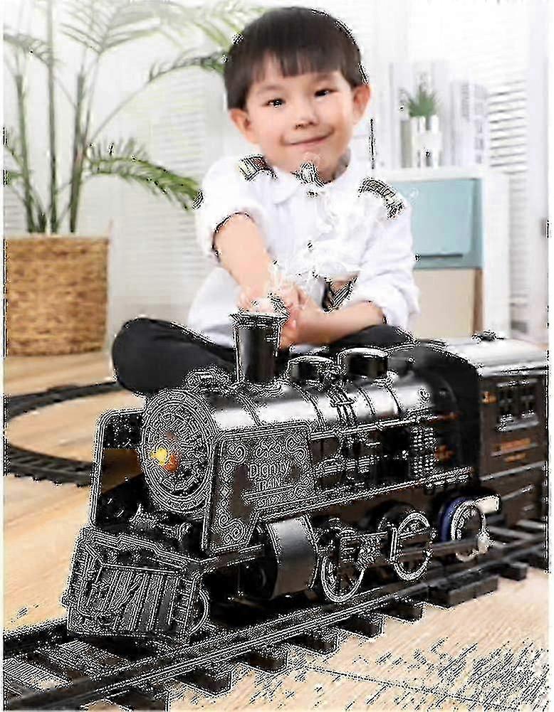 電気道路模型玩具 蒸気機関車充電列車セット リアルな列車の音灯とスモークブラック付き タイプA (t0001) -CANH