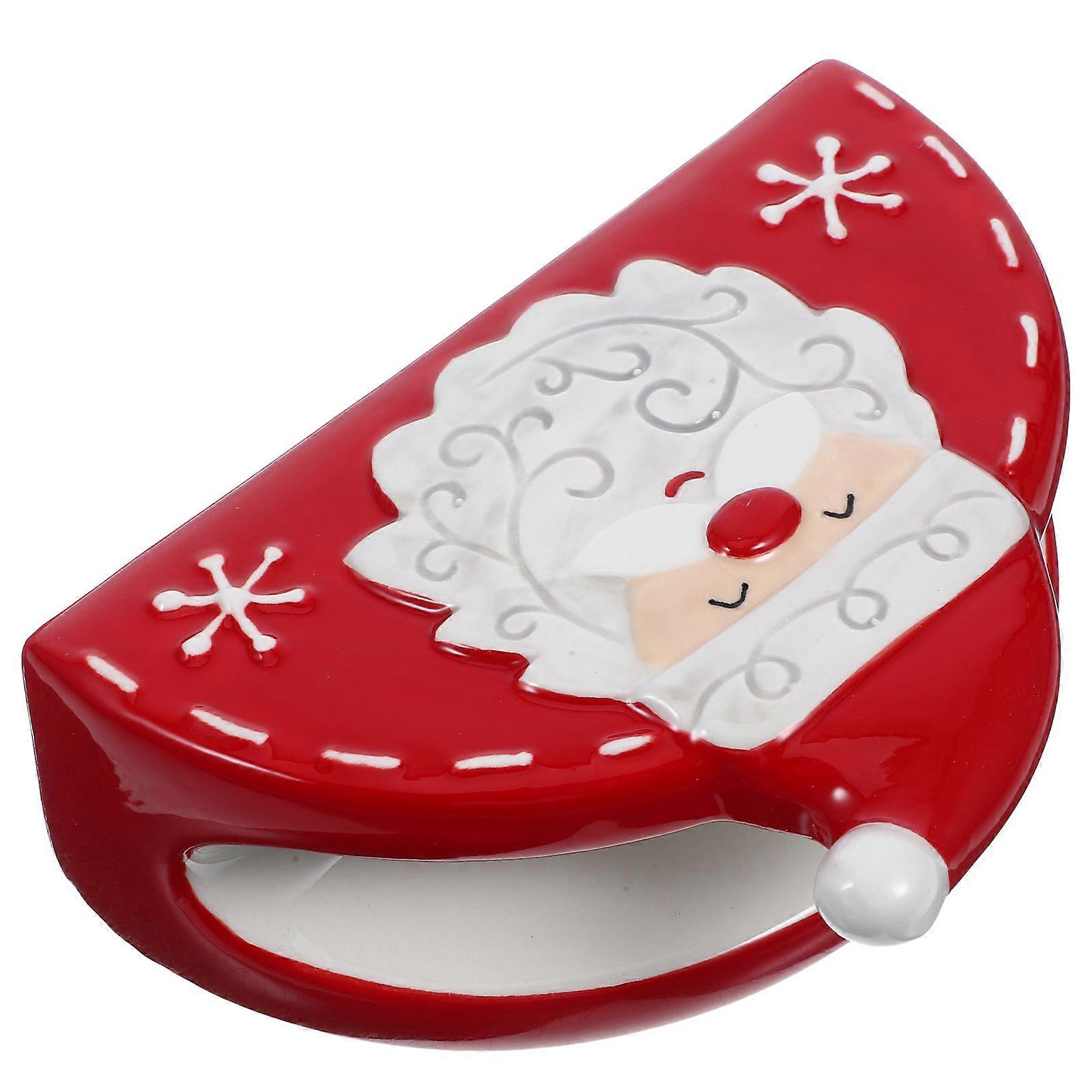 Santa Claus Ceramic Napkin Holder for Table with 4Pcs Set for Xmas Decoration