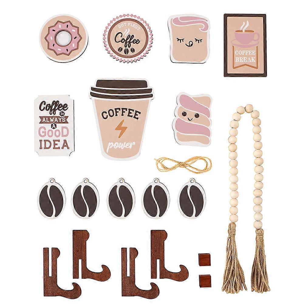 Modern minimalist style coffee series donut style desktop wooden layered tray decoration + wooden beads