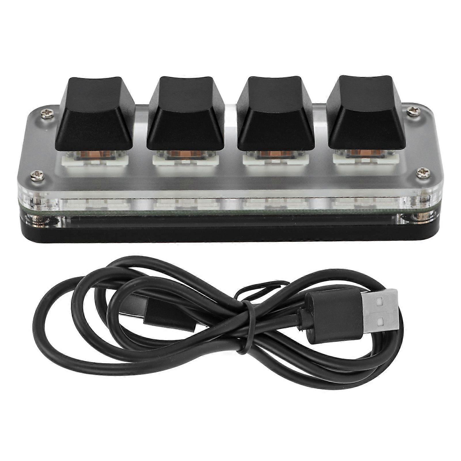 Mini 4 Key Gaming Keyboard Mechanical Keypad Type C to USB Interface Programming Black with RGB Light