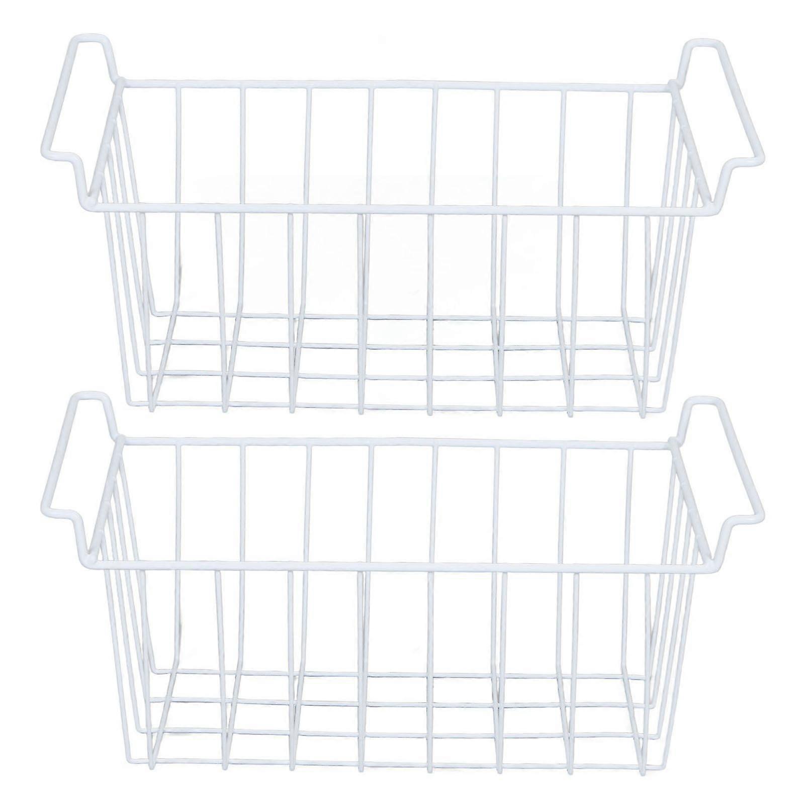 2pcs Refrigerator Freezer Baskets Large Household Wire Storage Basket Bins Organizer with Handles for Pantry 48.5x24.5x20cm / 19.1x9.6x7.9in