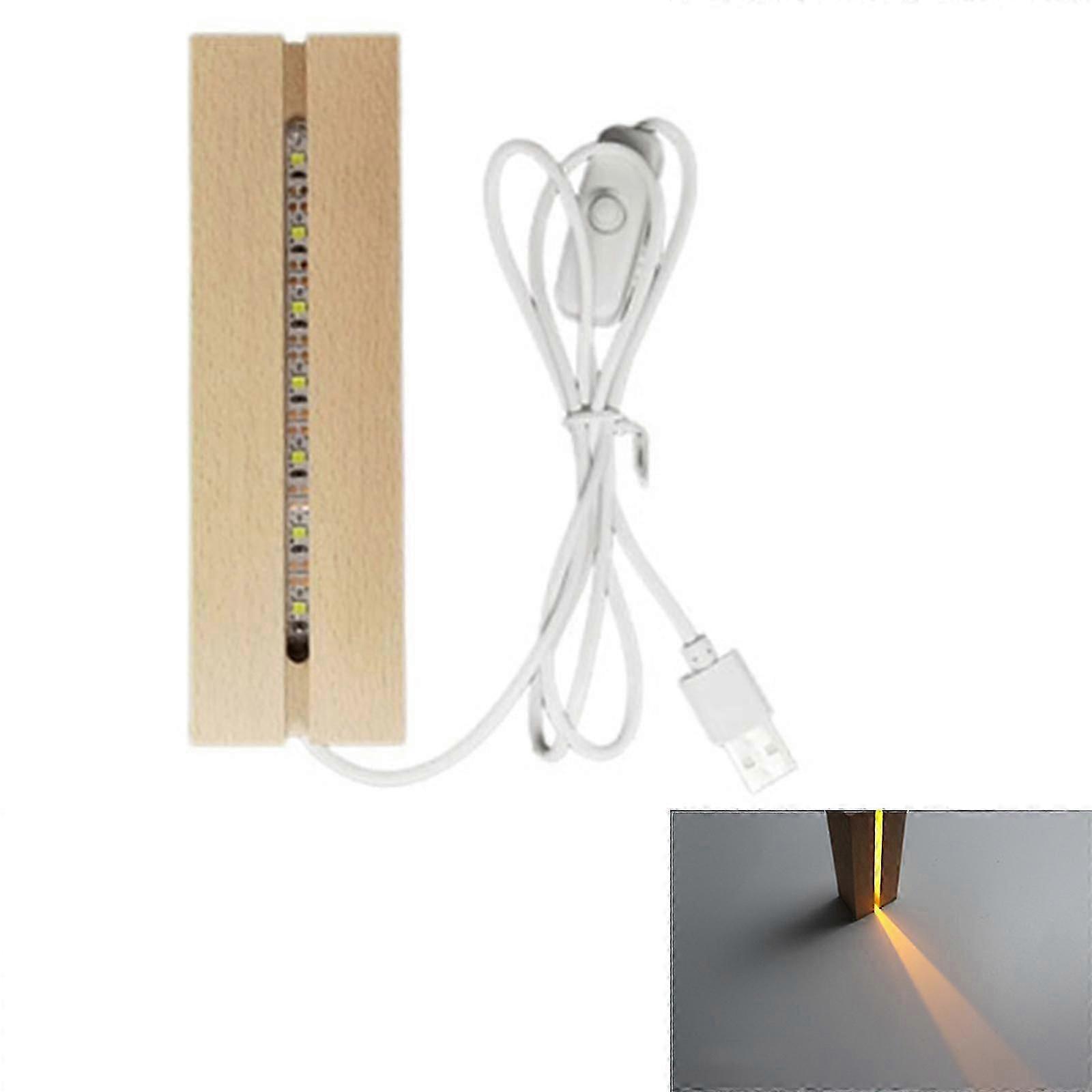 8-Color LED Wood Display Base Rectangle Pedestal with Deep Yellow Light