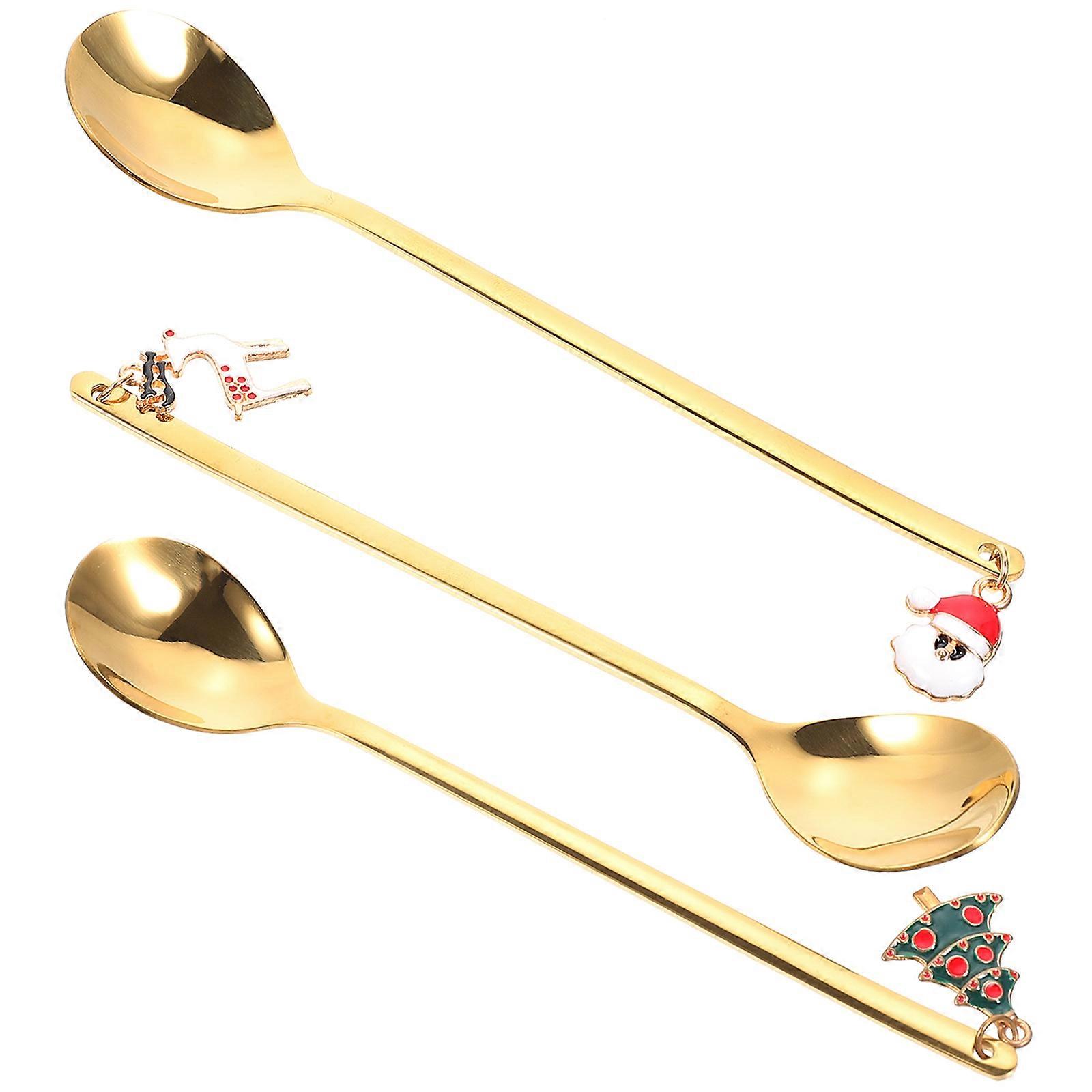 Dessert Spoons Tableware Spoon Christmas Elements Pendant Design Ergonomic Handle 14X2X1.5CM Drinking Beverages 3Pcs