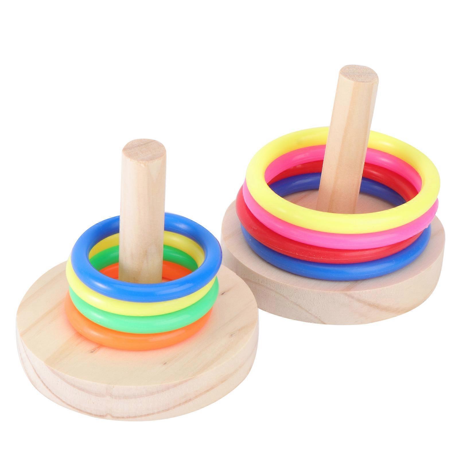 Parrot Interactive Toy Wooden Ring Toss Set for Pet Playing 4Sets Beige