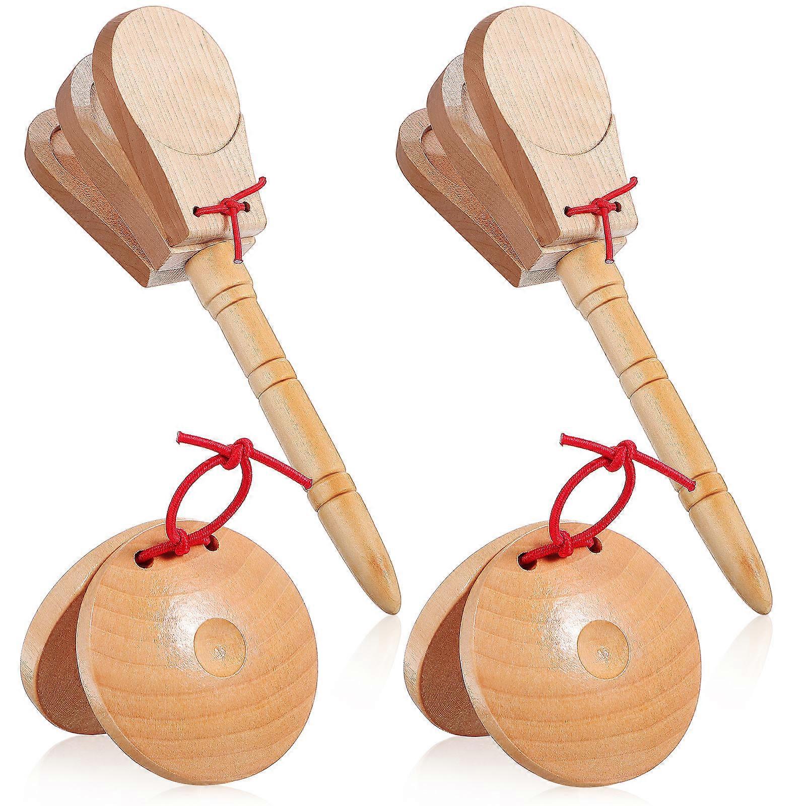 4Pcs Wooden Castanets Percussion Instruments for Children Beige Handheld Style Cleaning Set