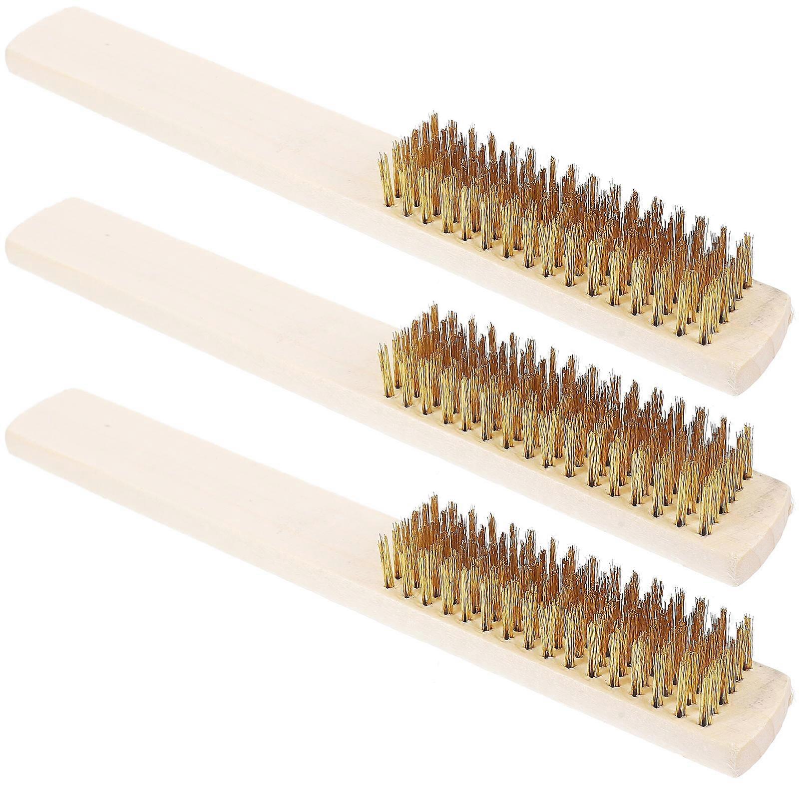 Copper Wire Brush for Cleaning Rust Metal Brush with Wood Handle 9Pcs