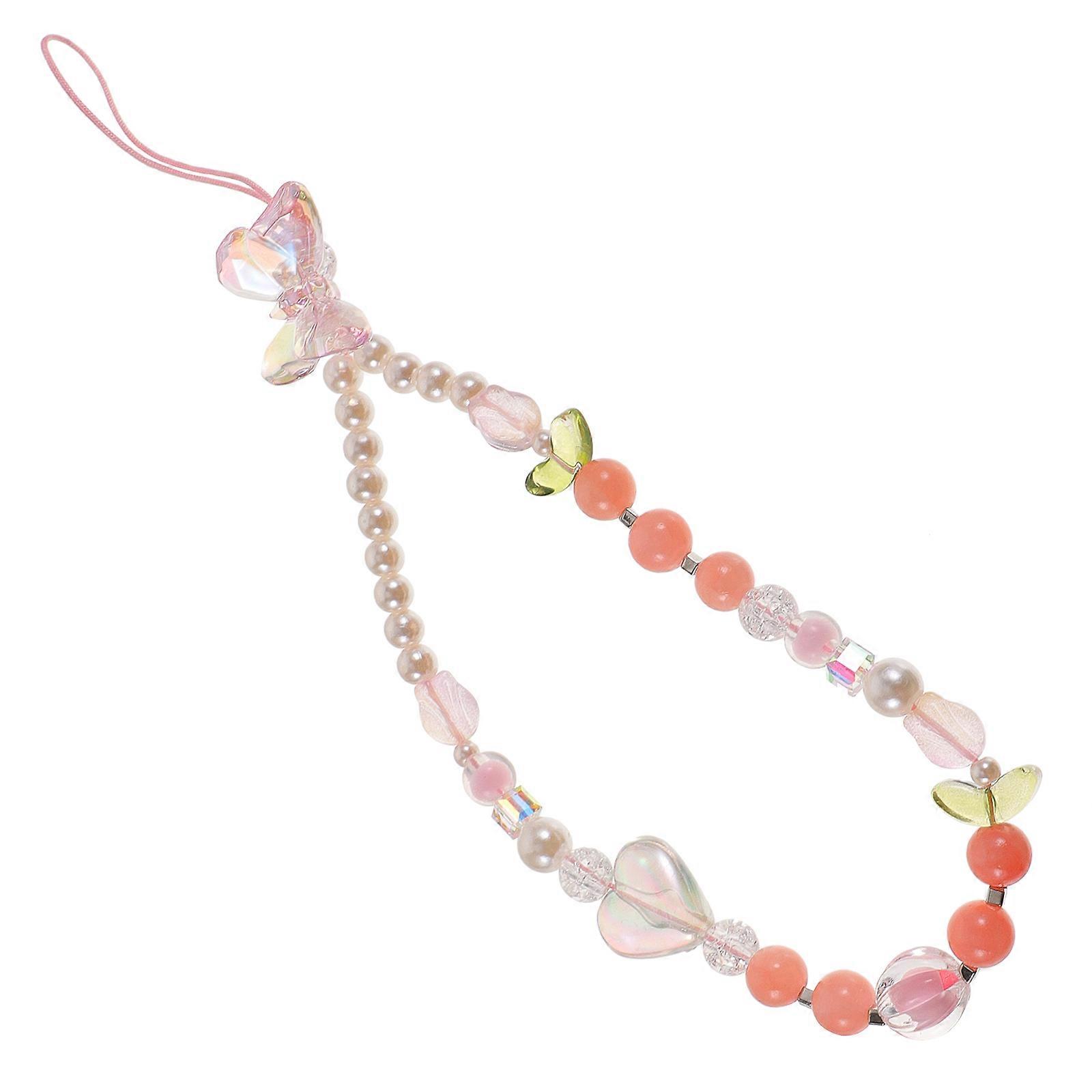 Beaded Phone Wristband Acrylic Material Cell Phone Chain Prevent Dropping Fashion Accessory Everyday Use Transparent 1Set