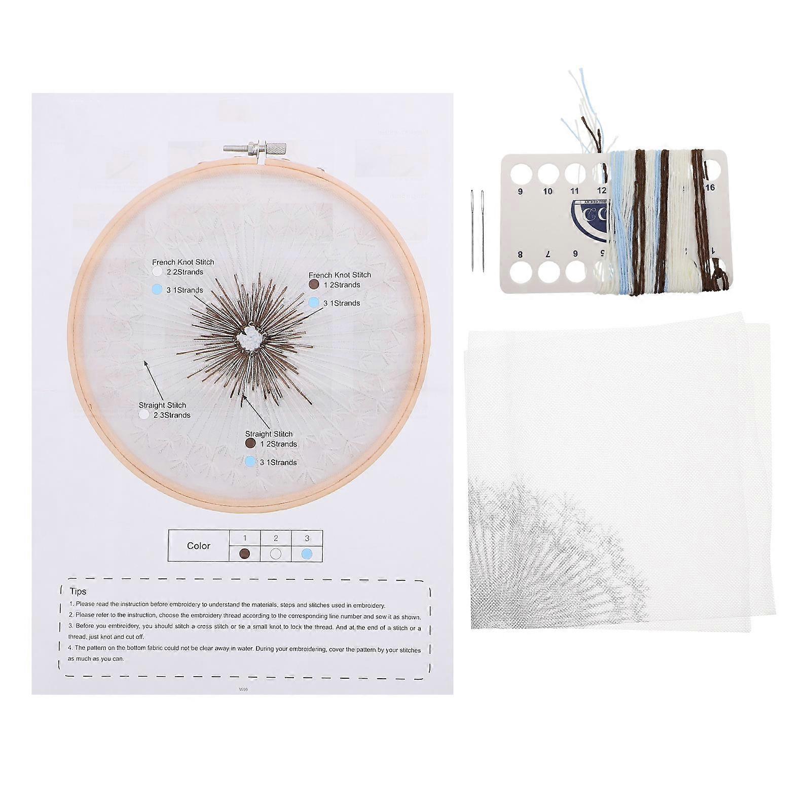 DIY Embroidering Supplies Kit For Beginners Assorted Color Cotton Thread And Mesh Cloth Practical Tools For Daily Life 1 Set