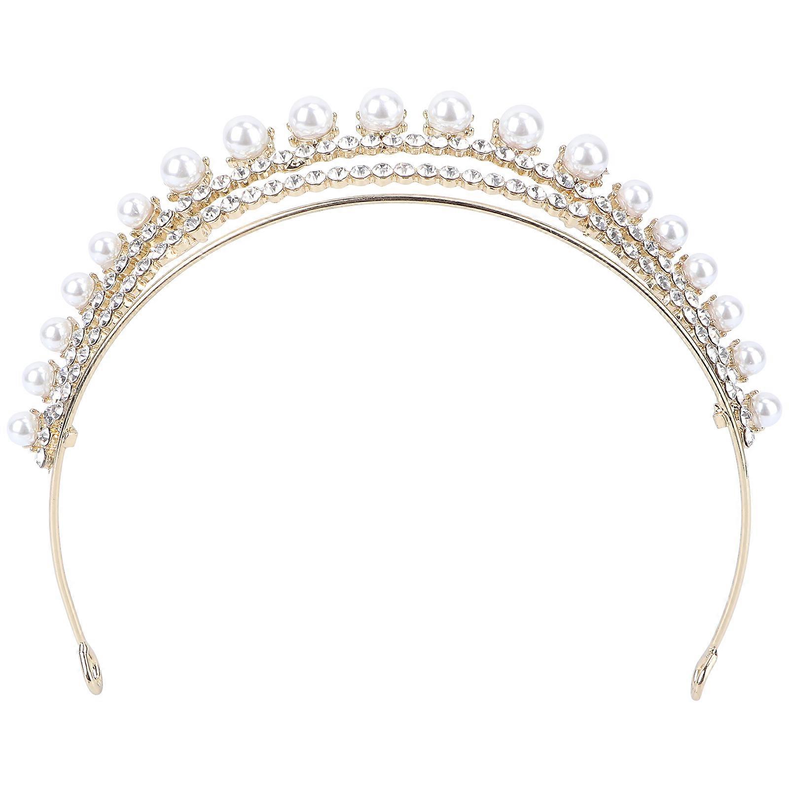 Wedding Rhinestone Tiara Headpiece For Women Crown Shape In Golden Iron With Elegant Finish 1Set