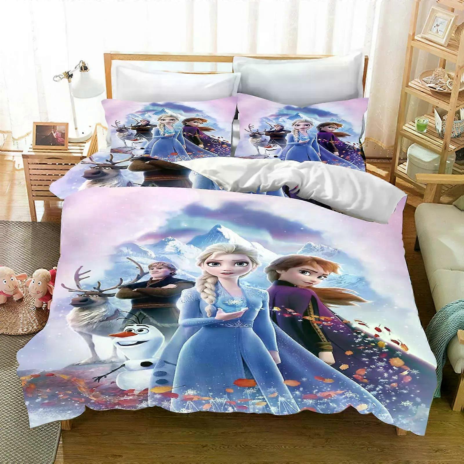 (bbyx186) Frozen-prinsessa Elsa ja Aina, 3-osainen lasten vuodevaatesetti, pussilakanasetti, 100 % polyesteriä, sisustus