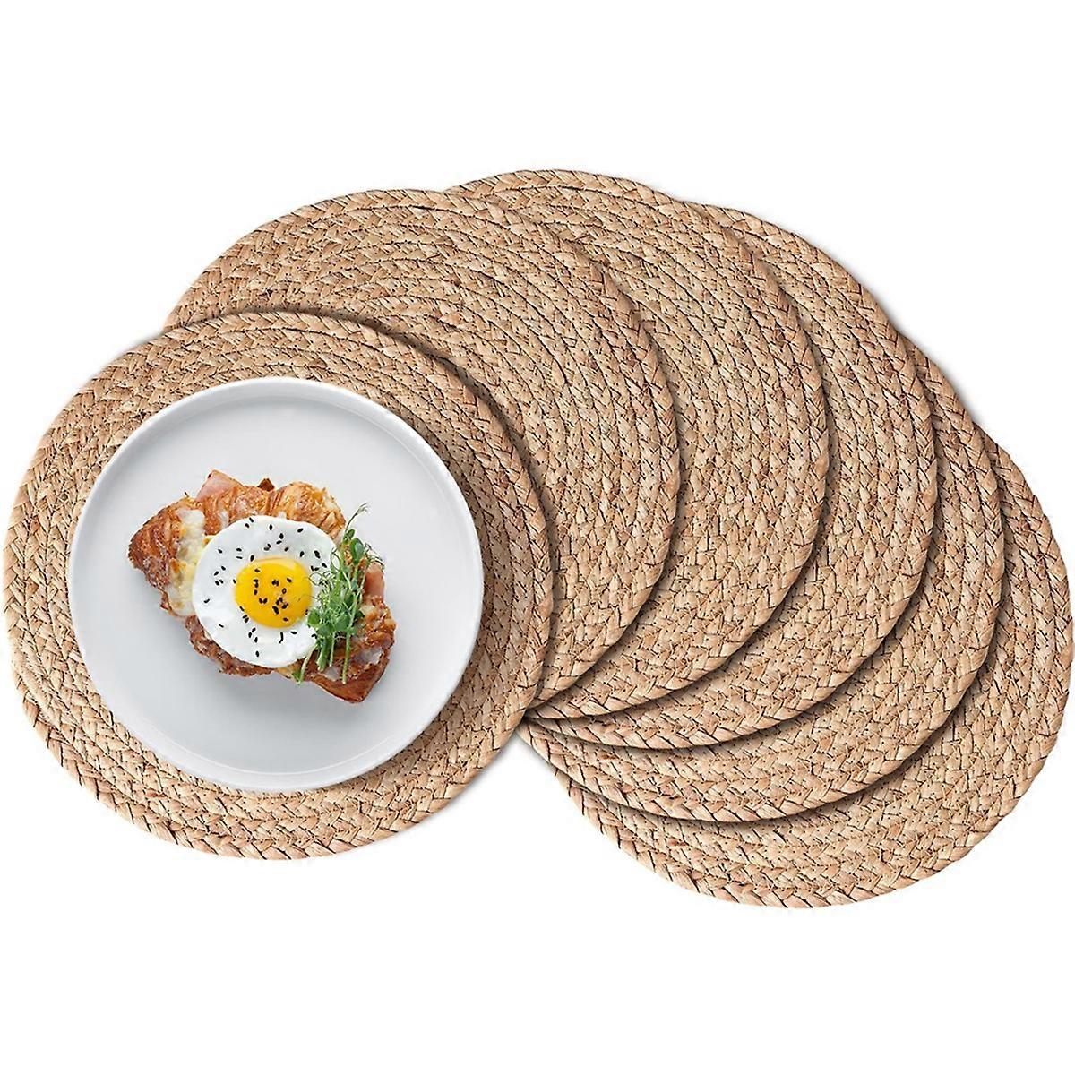 Round Woven Placemats Set of 6, Boho Rattan Place Mats