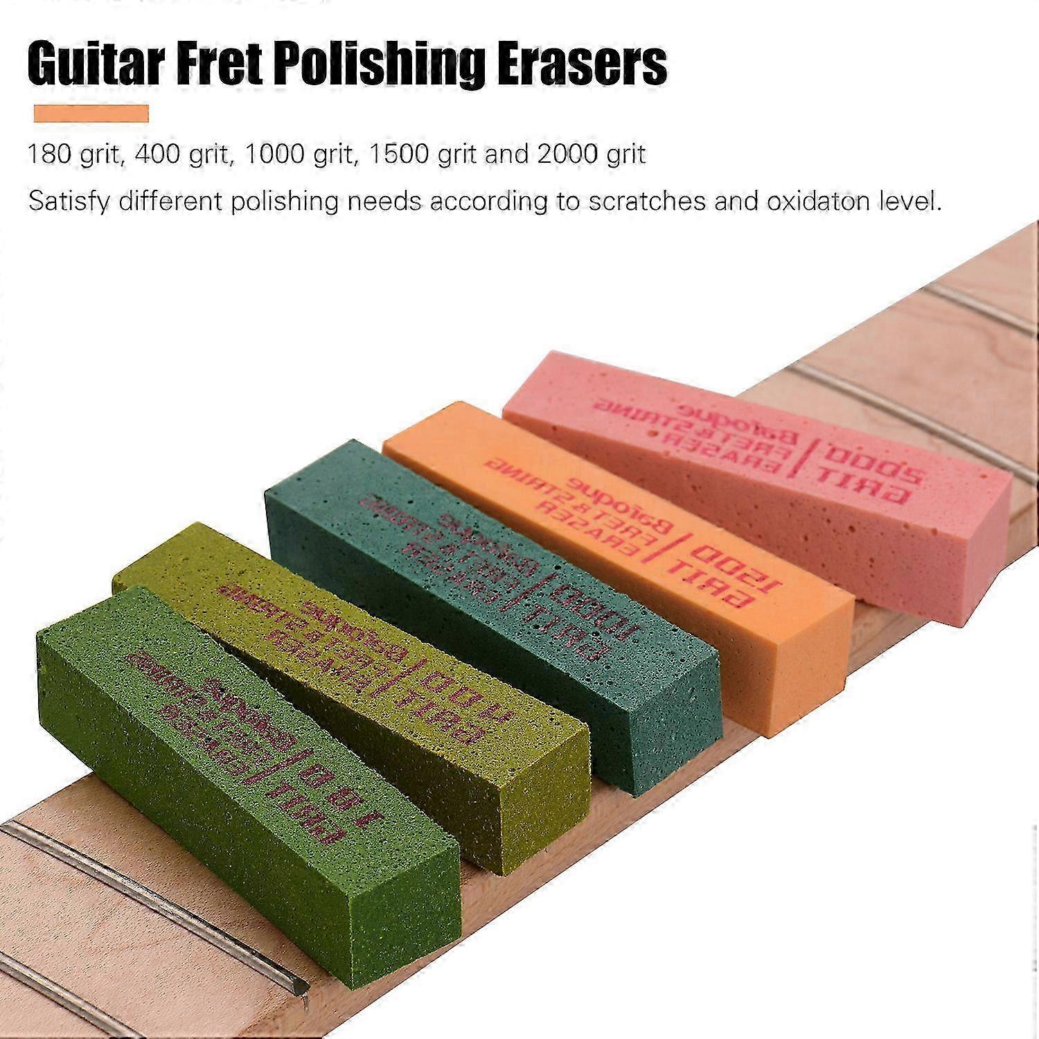 25-26 Erasers Abraisive Rubber Blocks with 180 & 400 & 1000 & 1500 & 2000 Grit for Guitar Fret Strings Polishing Maintaining