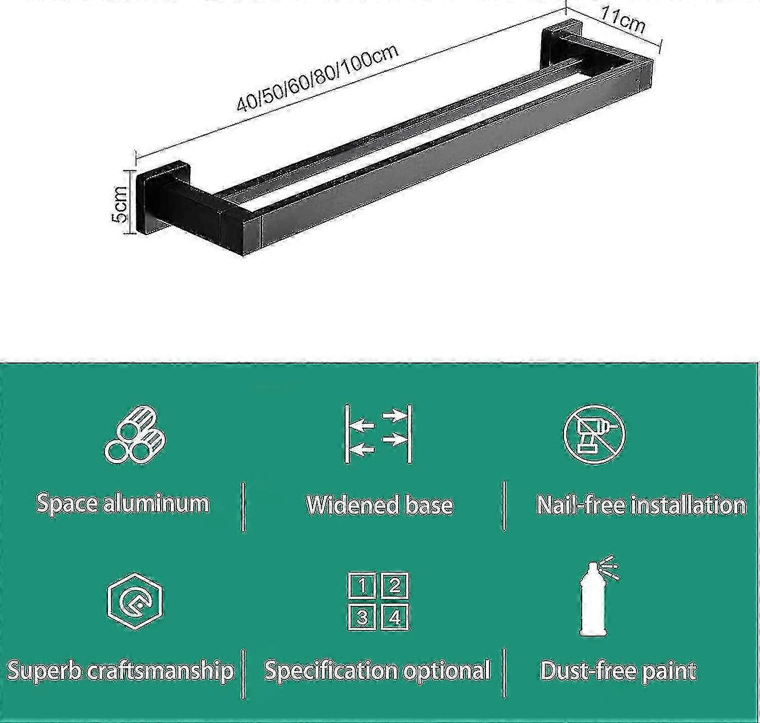 Bath Thickened Square Double Bar Towel Bar Bath Shelf Bath Accessories