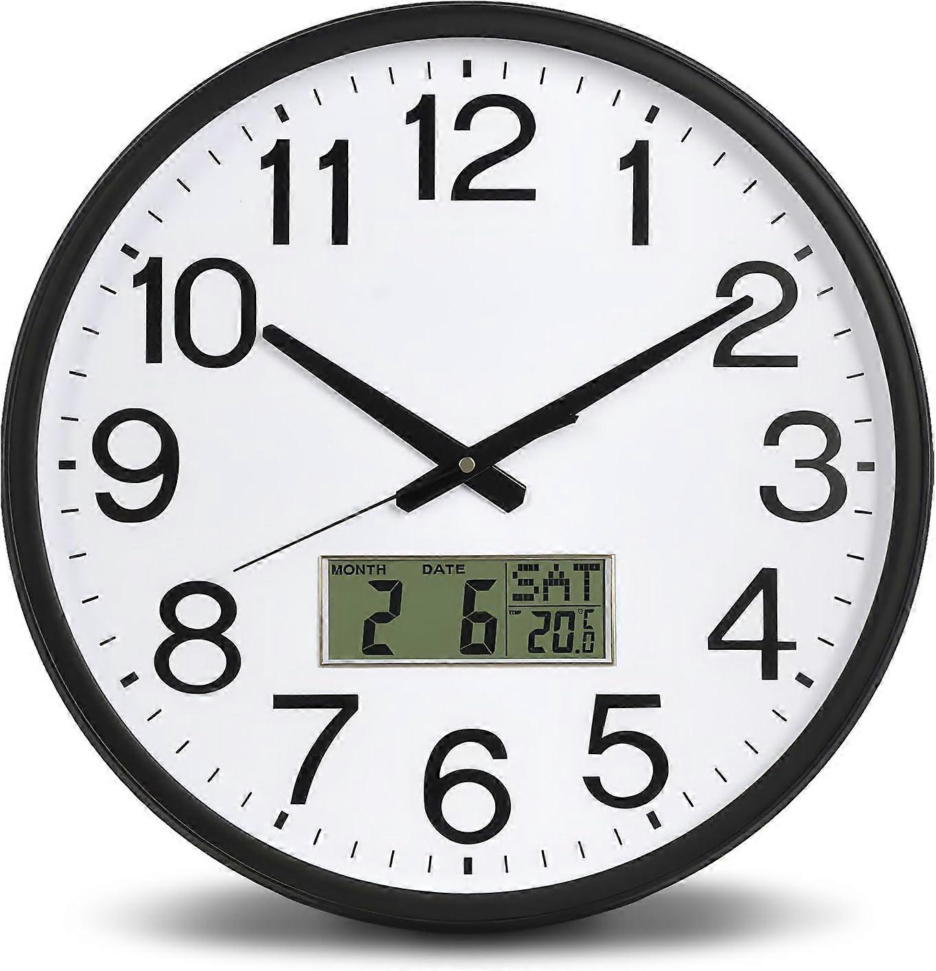 Wall Clocks, Silent Digital Kitchen Wall Clock Decorative Wall Decor Clock with Date, Month, Day of Week, and Temperature LCD Display