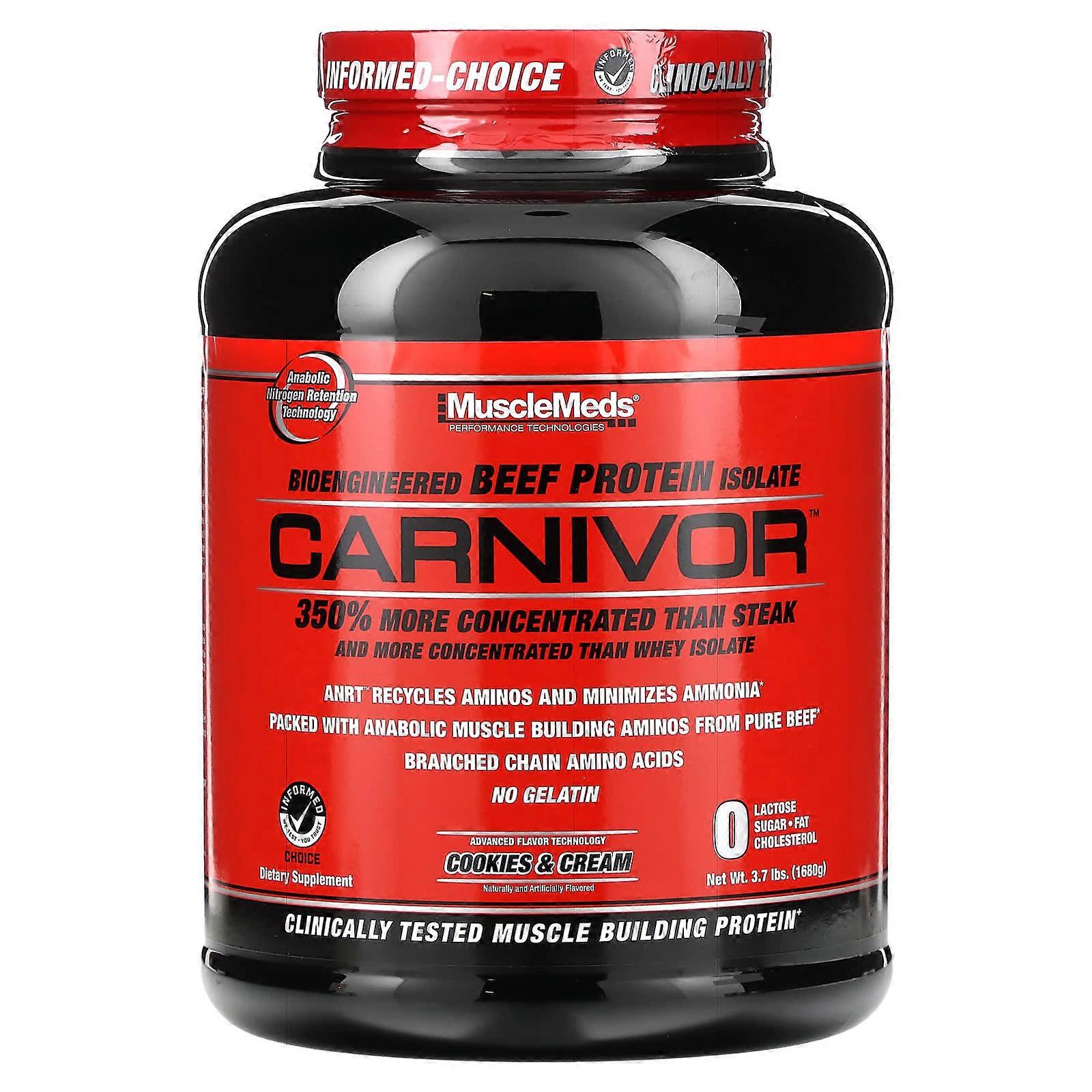 Carnivor, Bioengineered Beef Protein Isolate, Cookies & Cream, 3.7 lbs (1680 g)