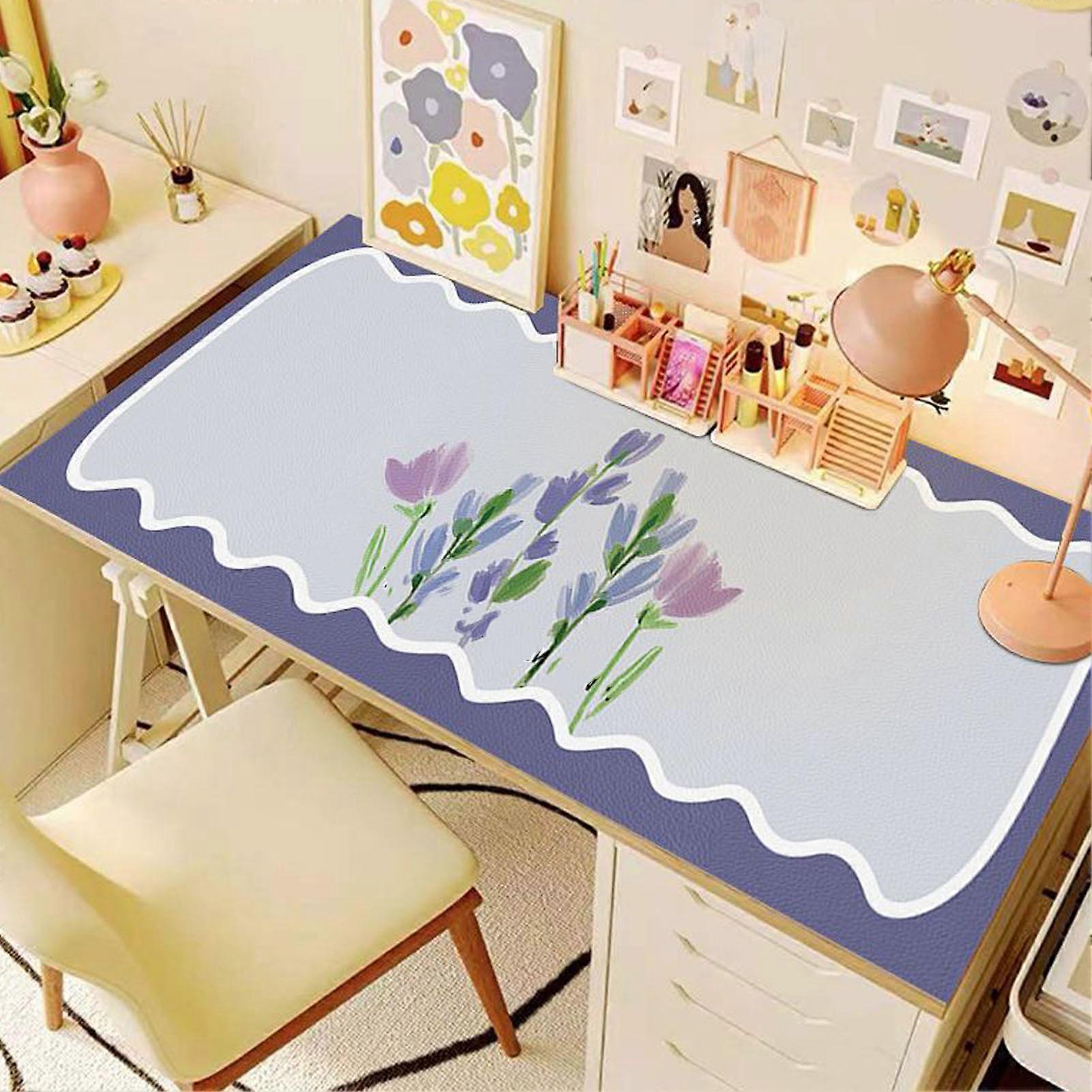 Waterproof PVC Desk Pad 60x100cm Purple Flower Pattern Mat