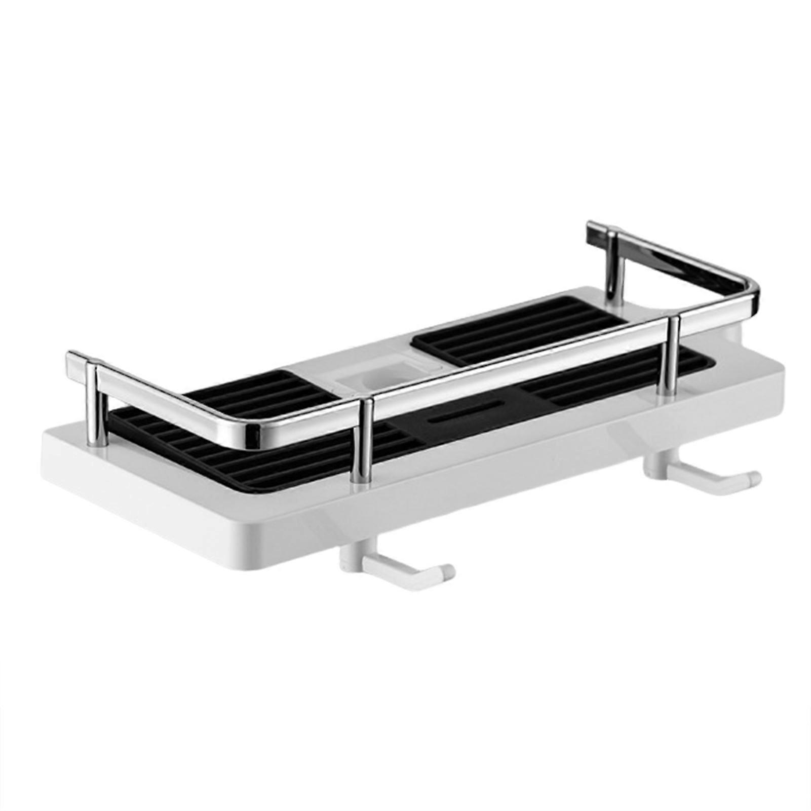 Shower Rod Storage Shelf with 2 Hooks Bathroom Accessories