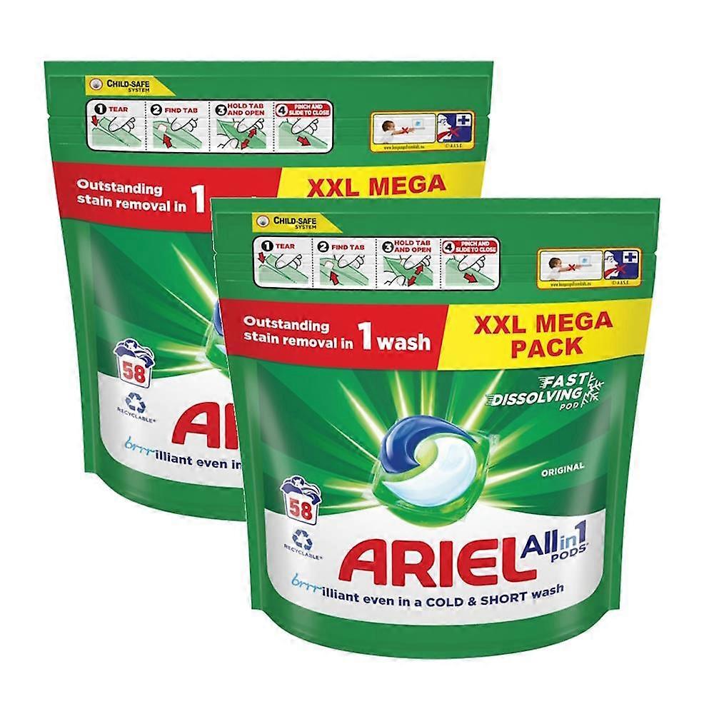 Ariel All-In-1 Schnellauflösende Waschmittelkapseln Original – 58 Wäschen (2er-Pack)