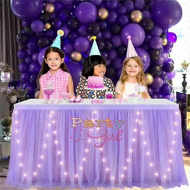 Light Blue Tutu Fluffy Tulle Table Skirt, 4/6/9/14FT, 3Layer Rectangular, 77CM Width, LED Decor