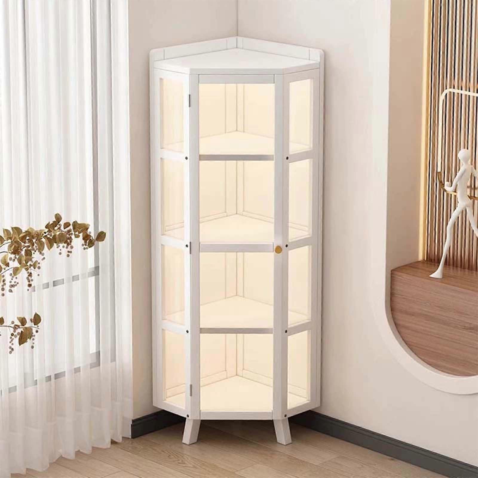Acrylic Corner Curio Cabinet Dustproof Display Case With  Storage 5Tier White Floor Standing Door