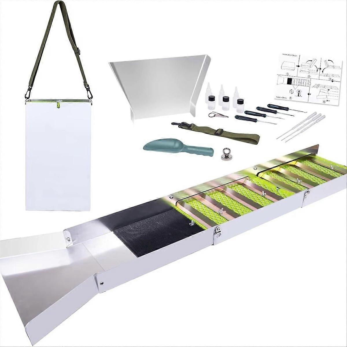 1 Set Gold Panning & Prospecting Kit with 50inch Folding Sluice Box Portable Aluminum Alloy Mining E