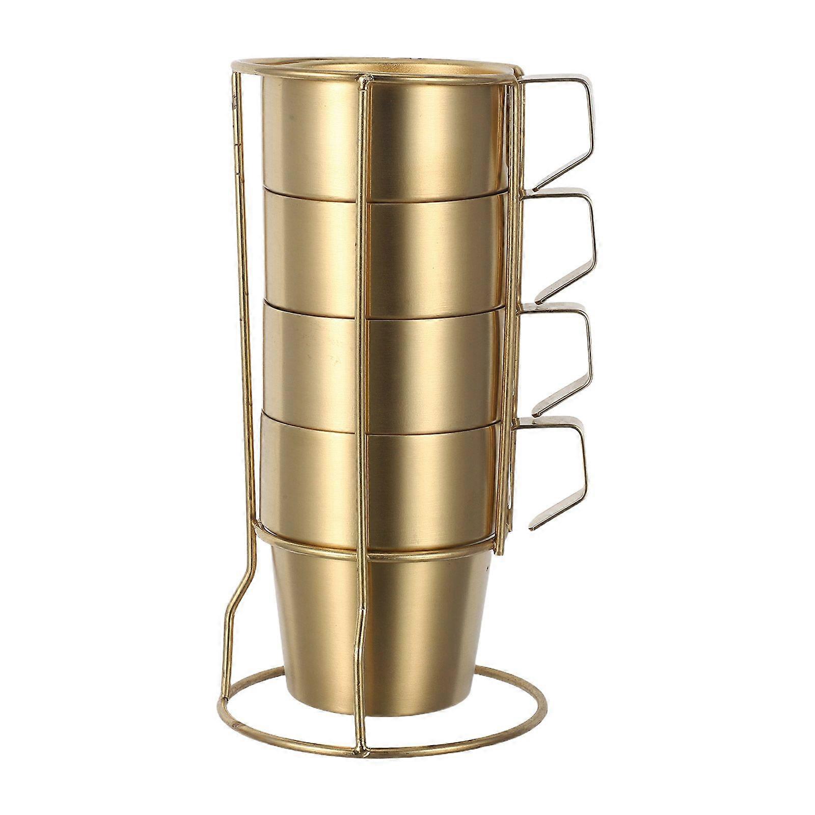 1 lot de tasses à café empilables en acier inoxydable avec support, 300 ml, double paroi, isolées, pour boissons chaudes et froides en extérieur