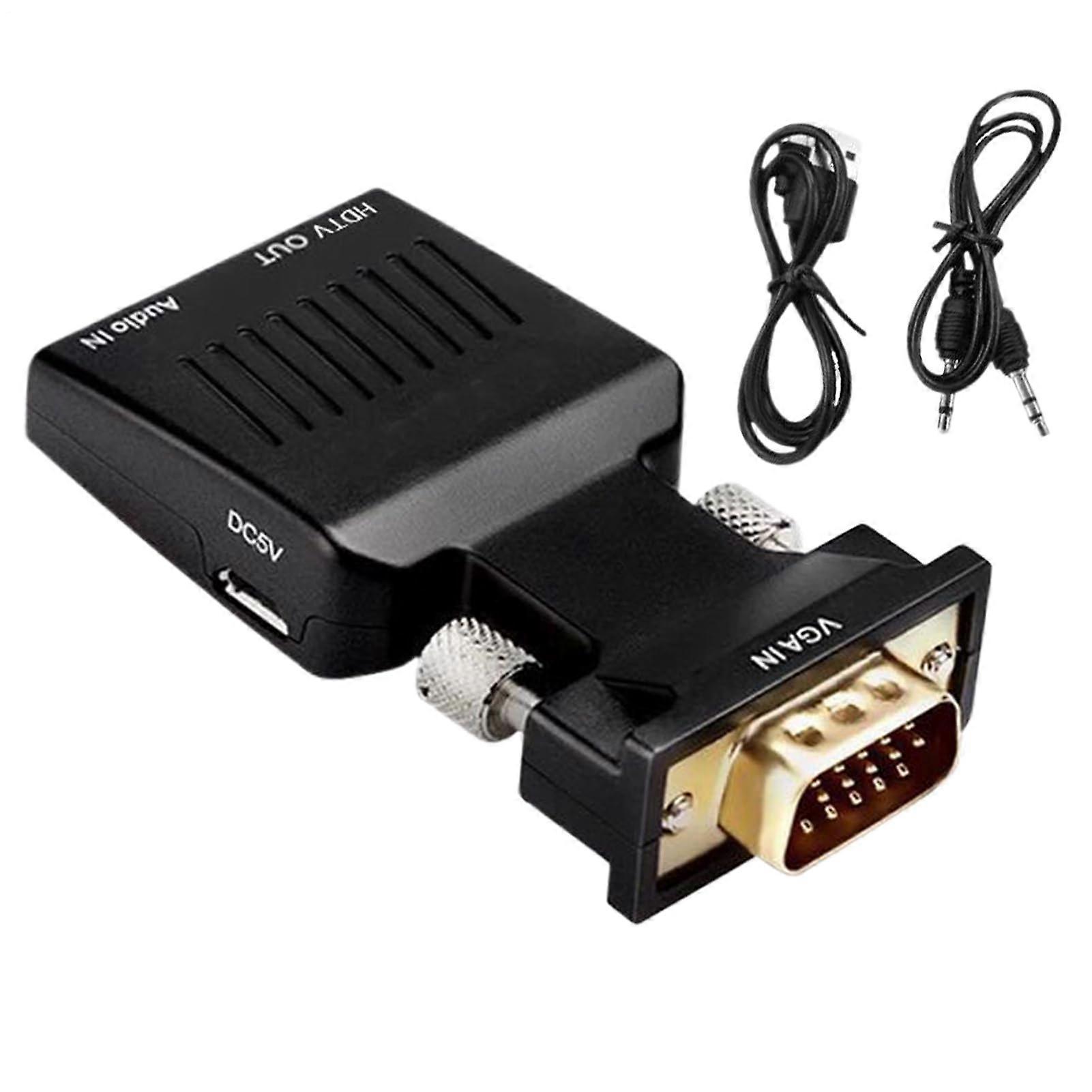 VGA To HD Adapter For Monitor  Compact 1080P PlugAndPlay With 3.5mm Audio Cable, Speed Connector, Projector